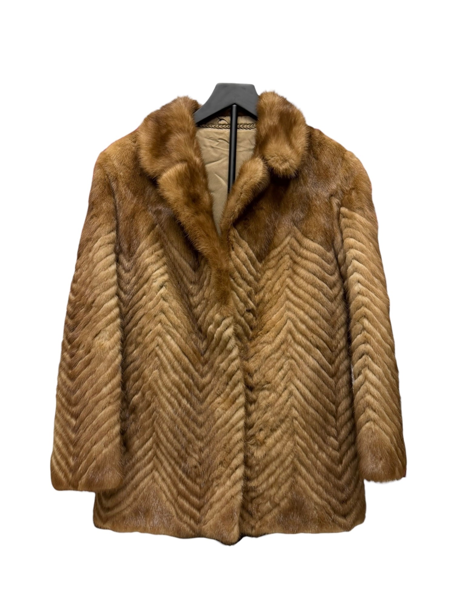 Vintage Light Brown Chevron Mink Fur Coat