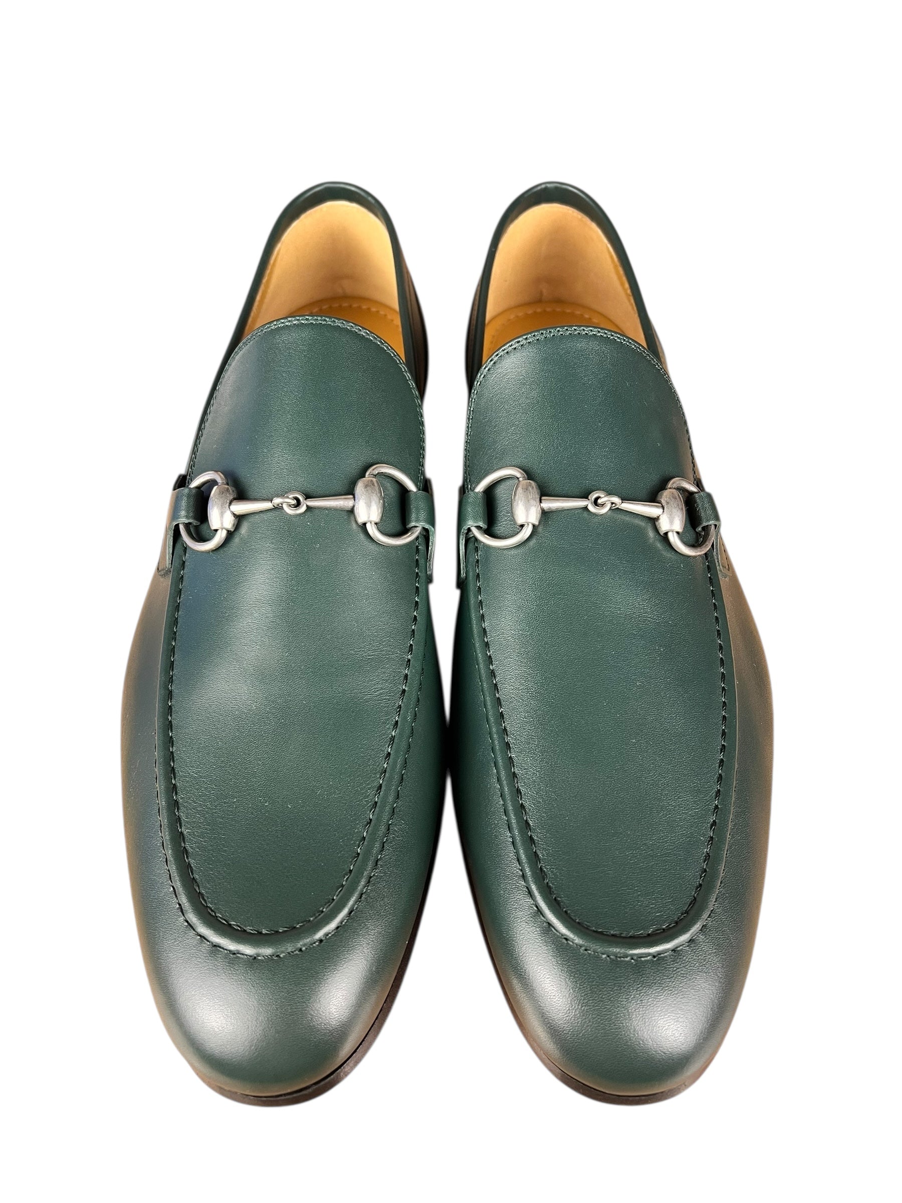 Gucci Green Leather Jordaan Horsebit Loafers