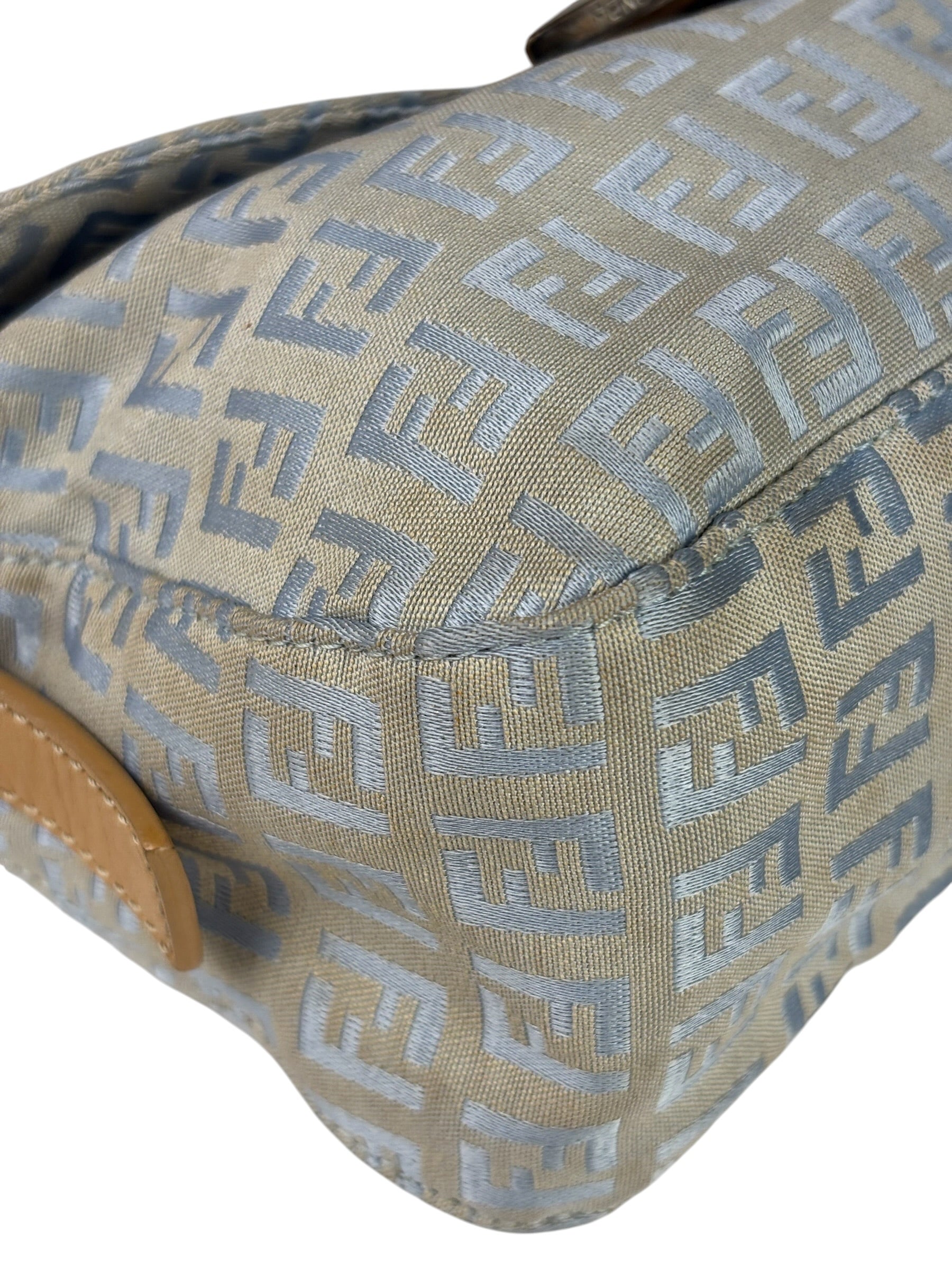 Fendi Leather Light Blue Trim Zucca Baguette