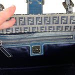 Fendi FF Buckle Navy Zucca Tote Handbag