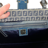 Fendi FF Buckle Navy Zucca Tote Handbag