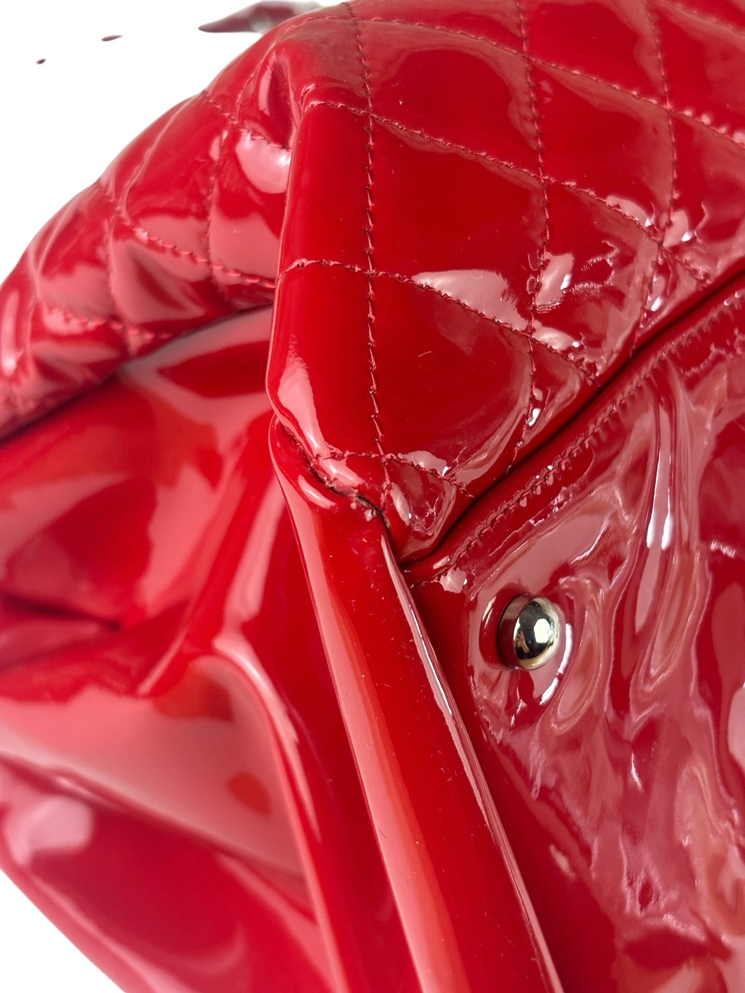 Chanel Red Patent Quilted Leather Large Just Mademoiselle Bowling Bag