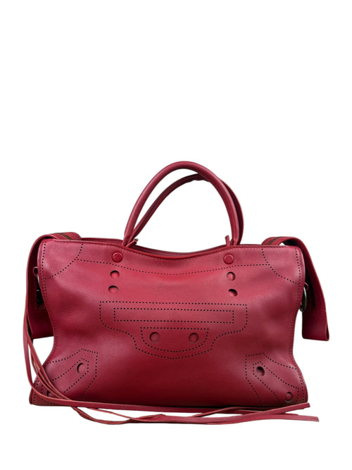 Balenciaga Red Leather Blackout City Two-Way Bag