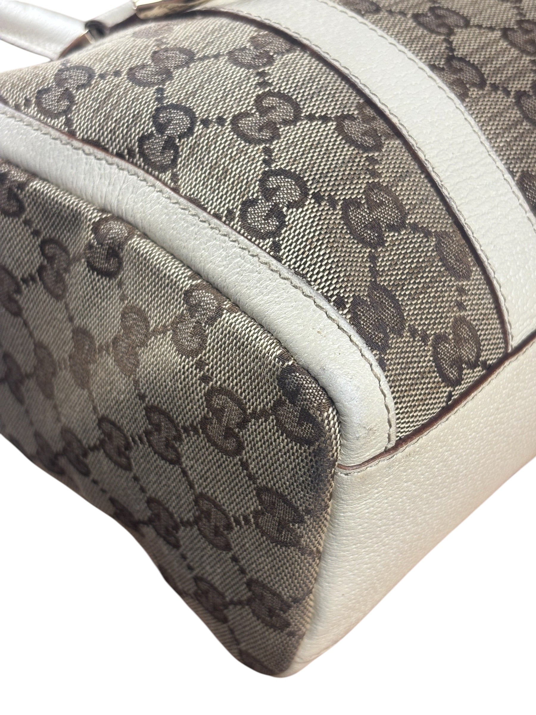 Gucci Bicolor Leather Trim Canvas GG Monogram Shoulder Bag