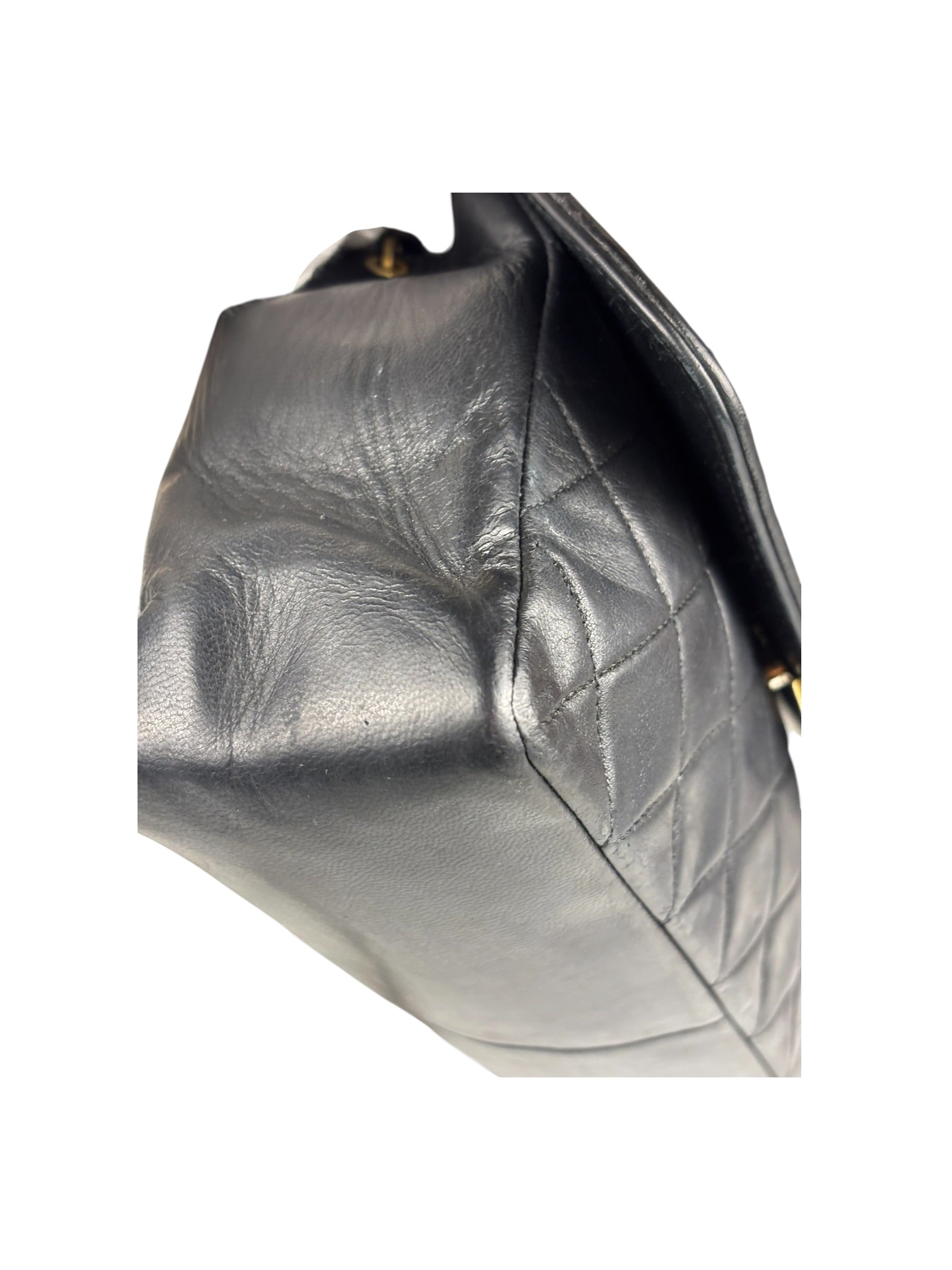Chanel Vintage Black Leather Double Flap Shoulder Bag 1999