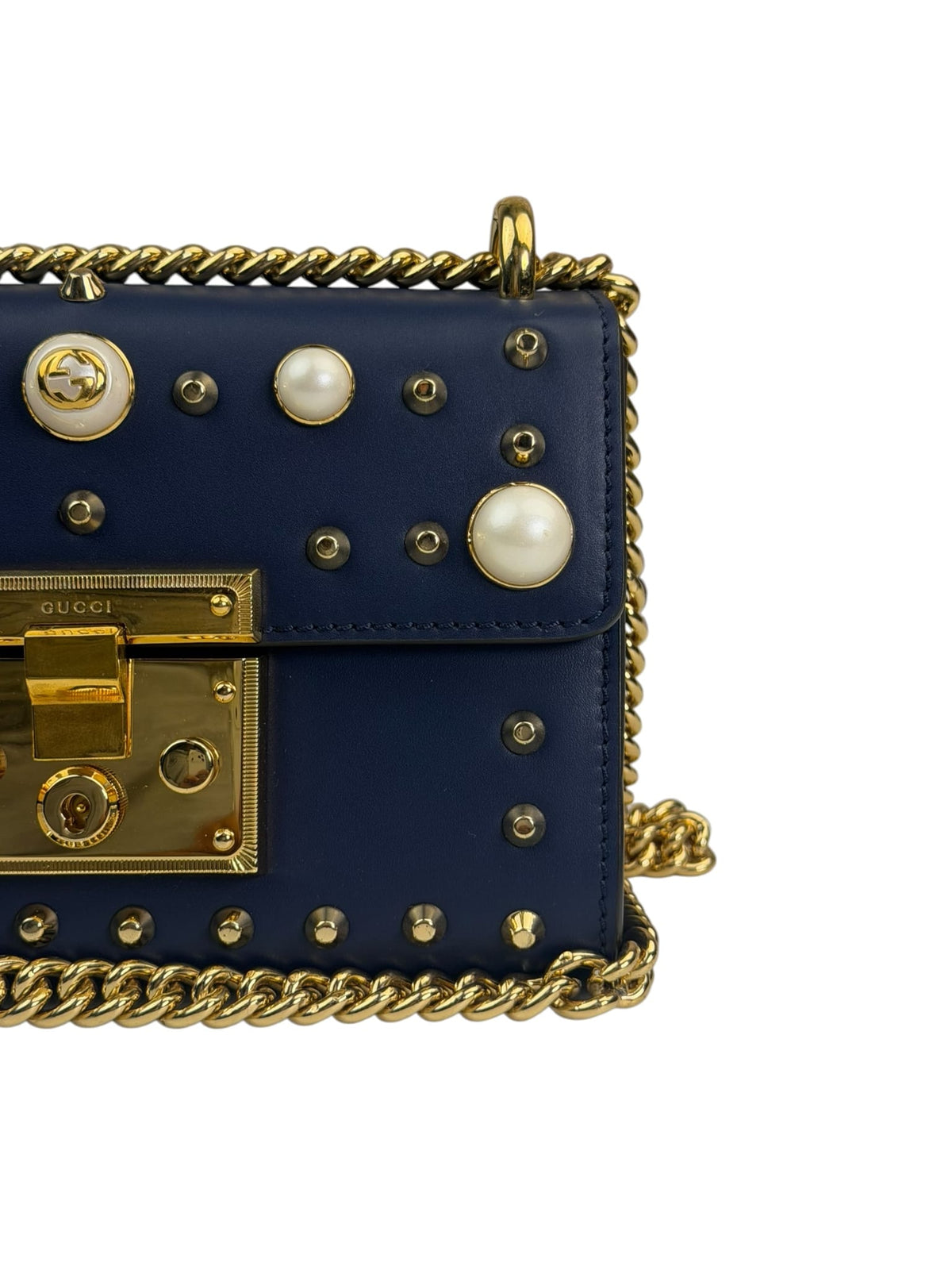 Gucci Navy Leather Small Padlock Shoulder Bag