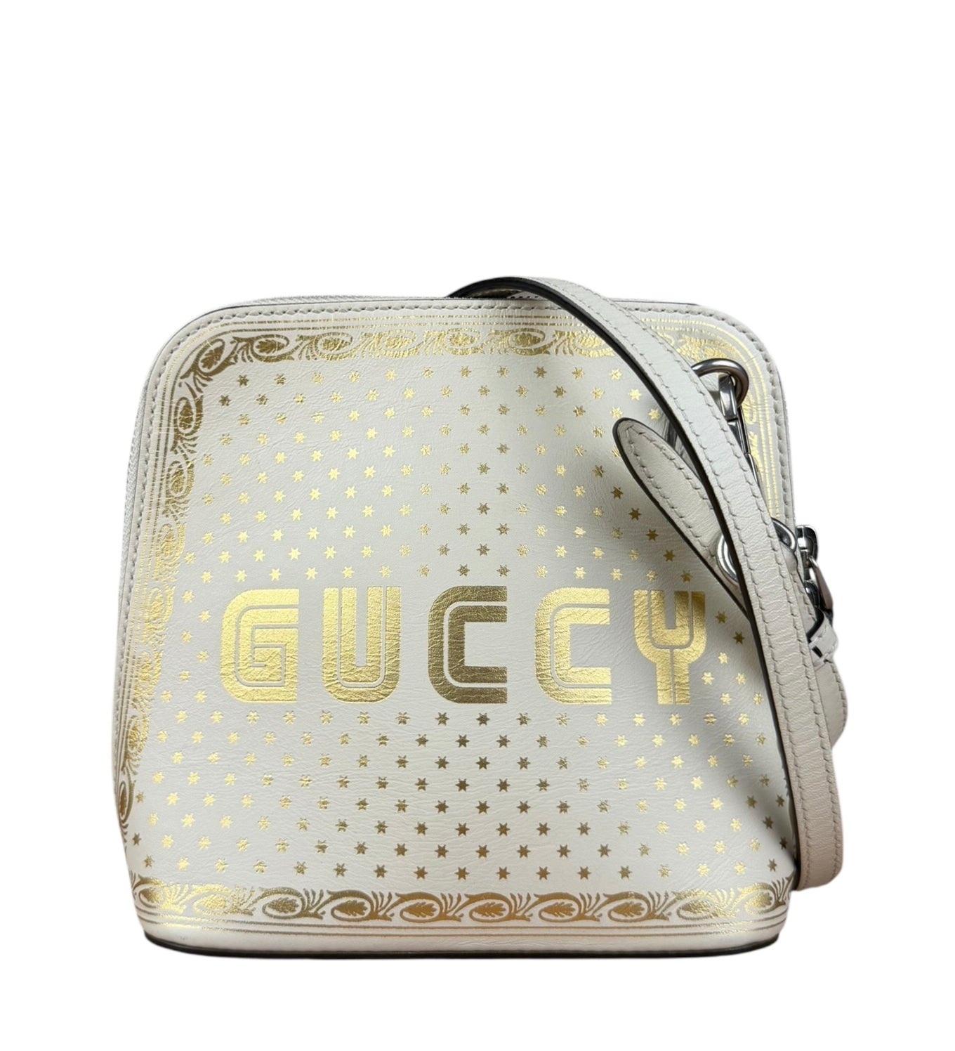 Gucci White Leather Stars Guccy Mini 2Way Bag