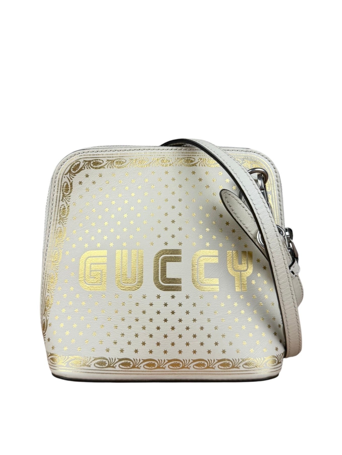 Gucci White Leather Stars Guccy Mini 2Way Bag