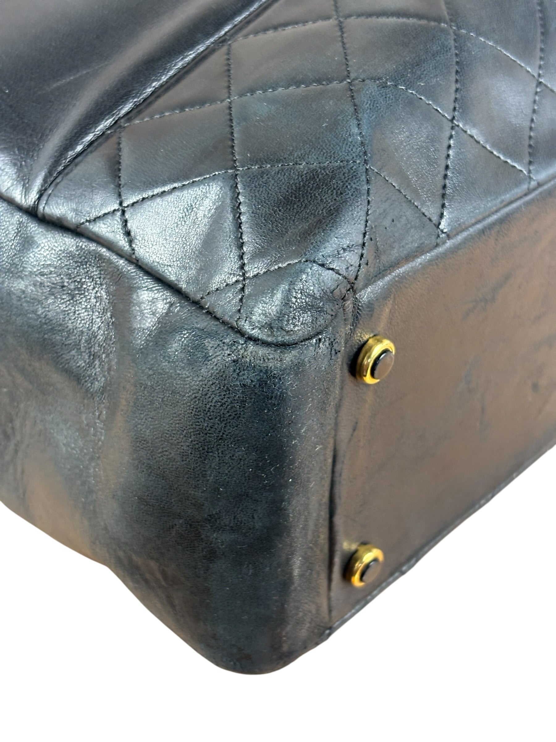 Chanel Vintage Black Quilted Leather Grand Shopping Tote/Shoulder Bag-1990