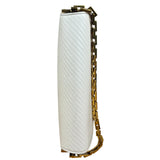 YSL White Chevron Quilted Babylone Chain Flap Shoulder Bag