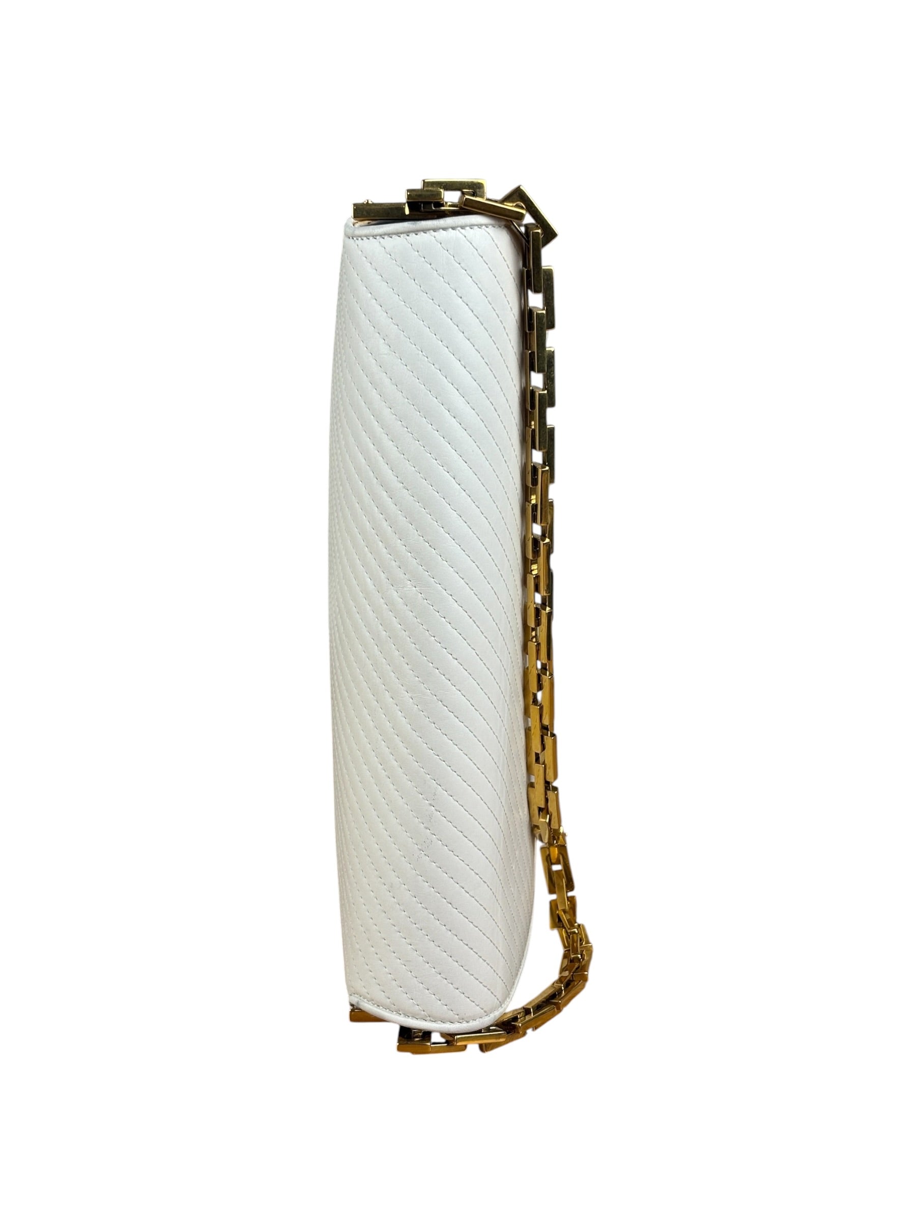 YSL White Chevron Quilted Babylone Chain Flap Shoulder Bag