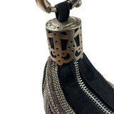 Chole Black Nylon Chain-Link Crescent Mini Hobo Bag