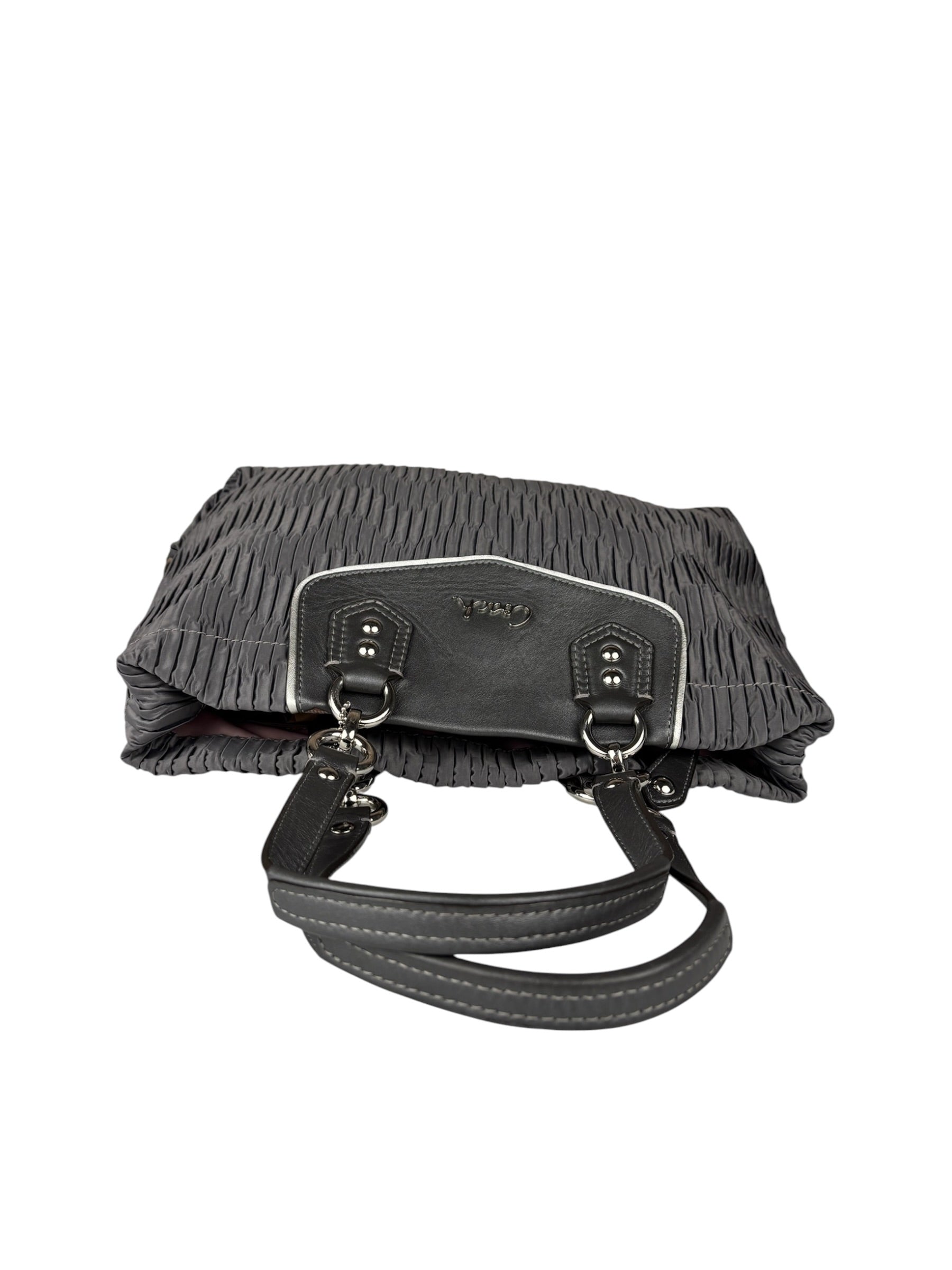 Coach Vintage Metallic Grey Leather Ashley Gathered Sateen Satchel Shoulder Bag