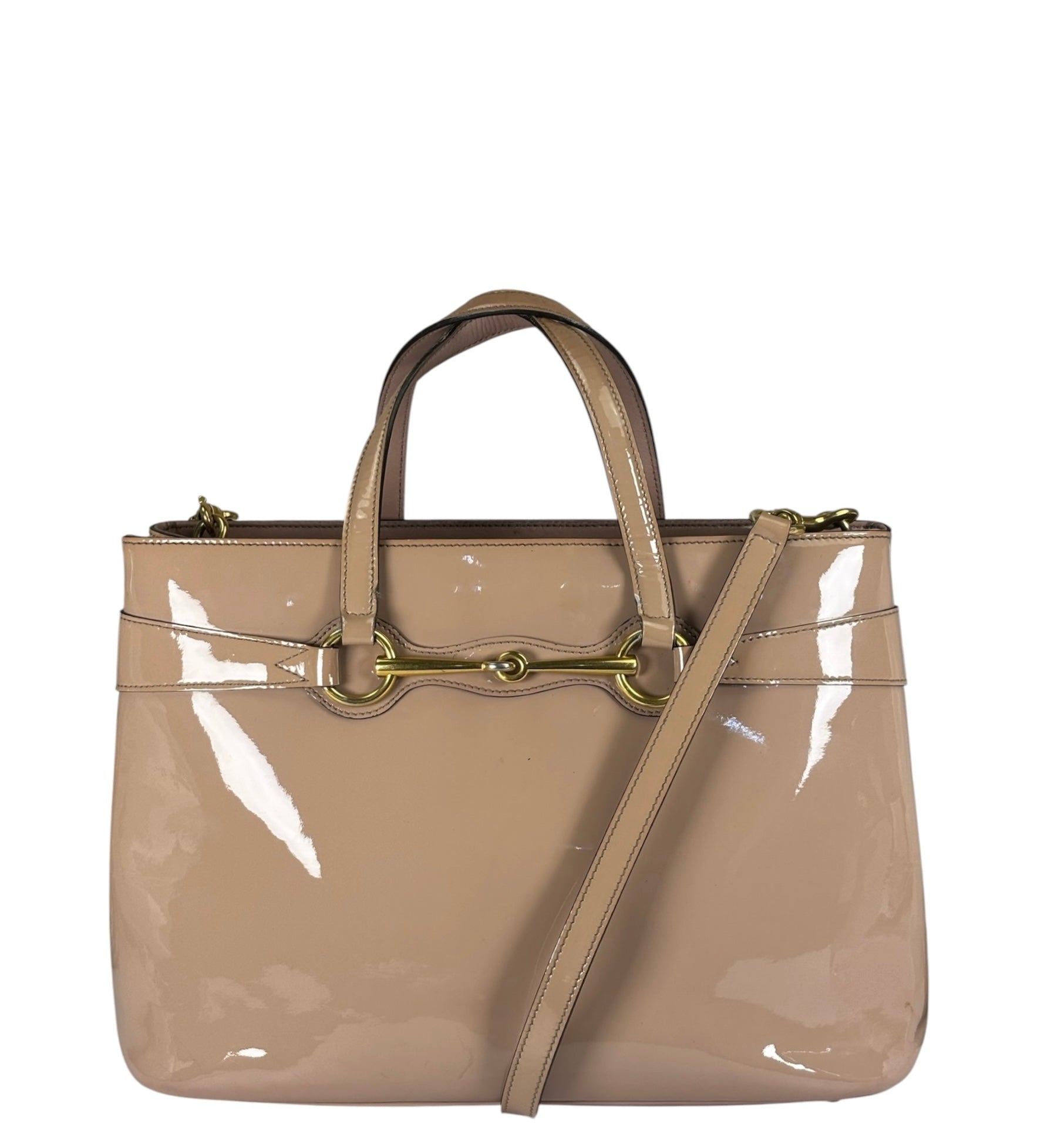 Gucci Dusty Rose Patent Leather Horsebit Two-Way Tote