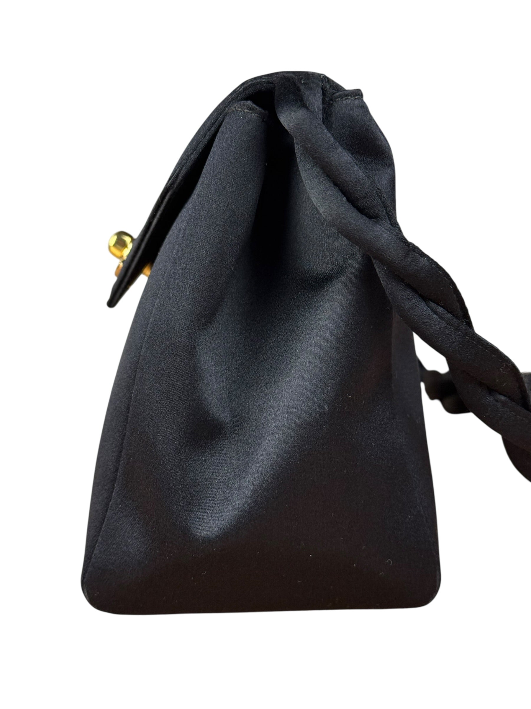 Chanel Vintage Black Mini Satin Flap Braided Shoulder Bag