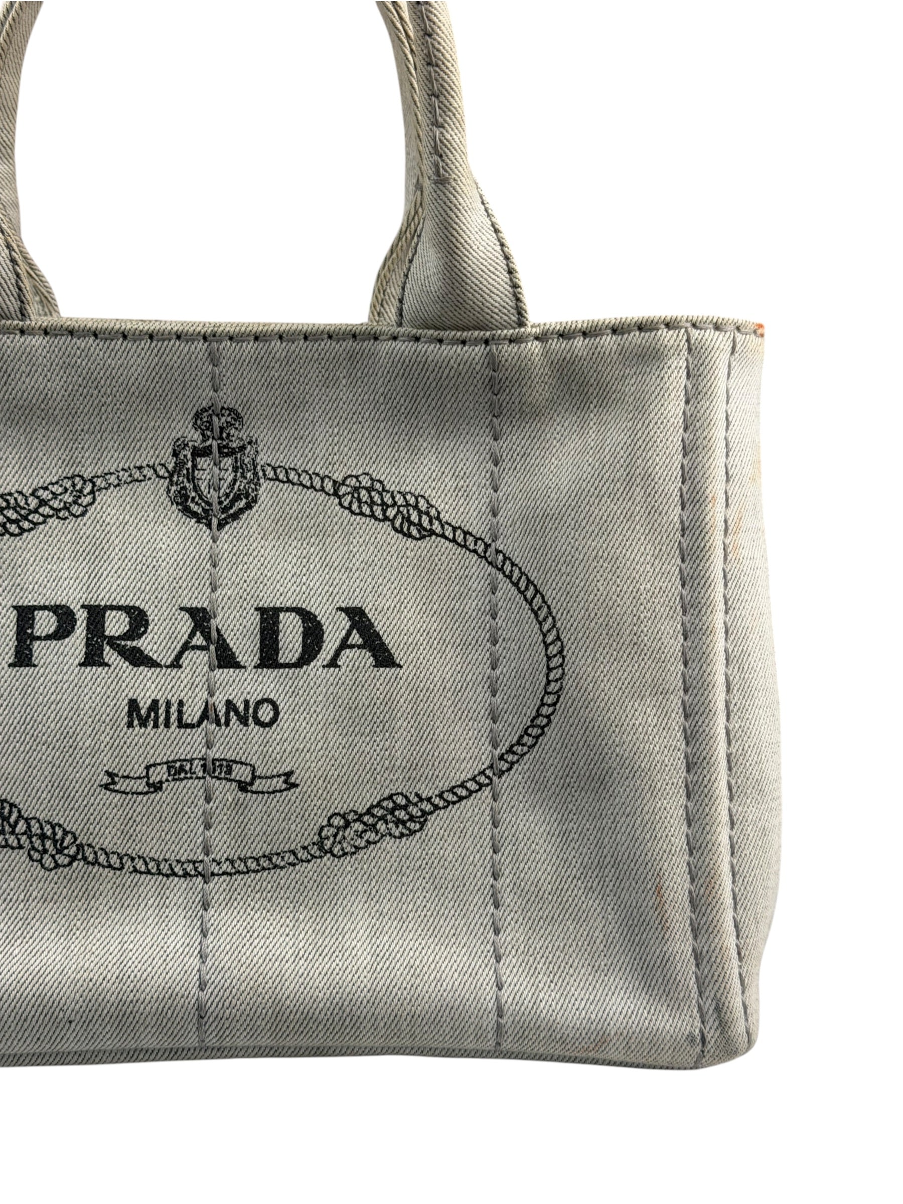 Prada Grey Denim Canapa Logo Tote