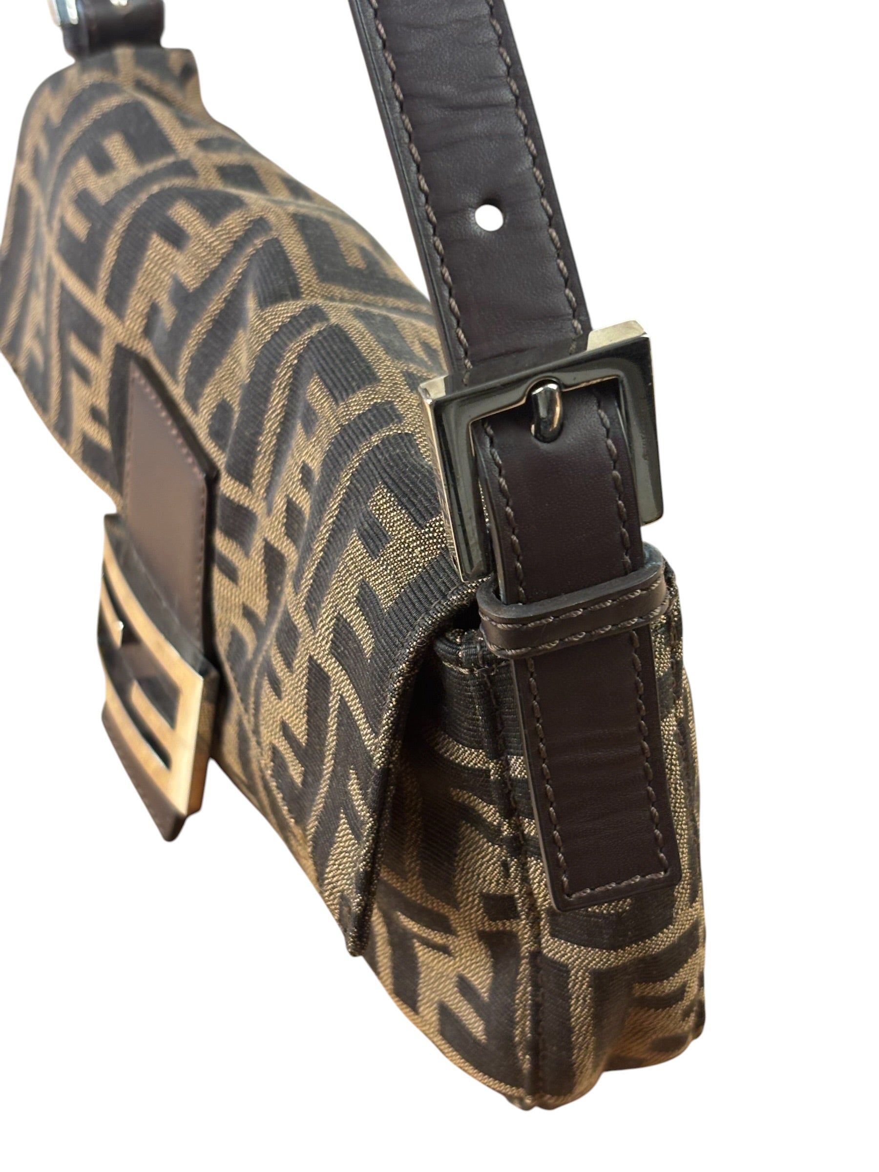 Fendi Brown Leather Trim Baguette