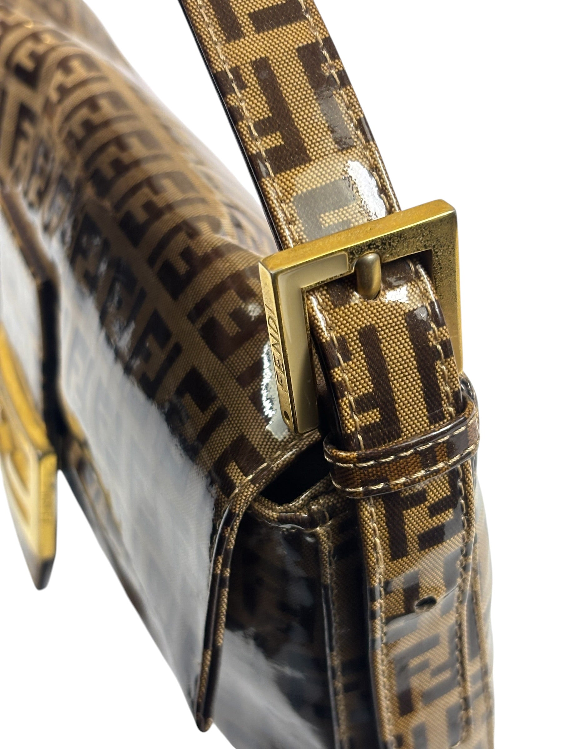 Fendi Brown Vinyl Zucca Baguette