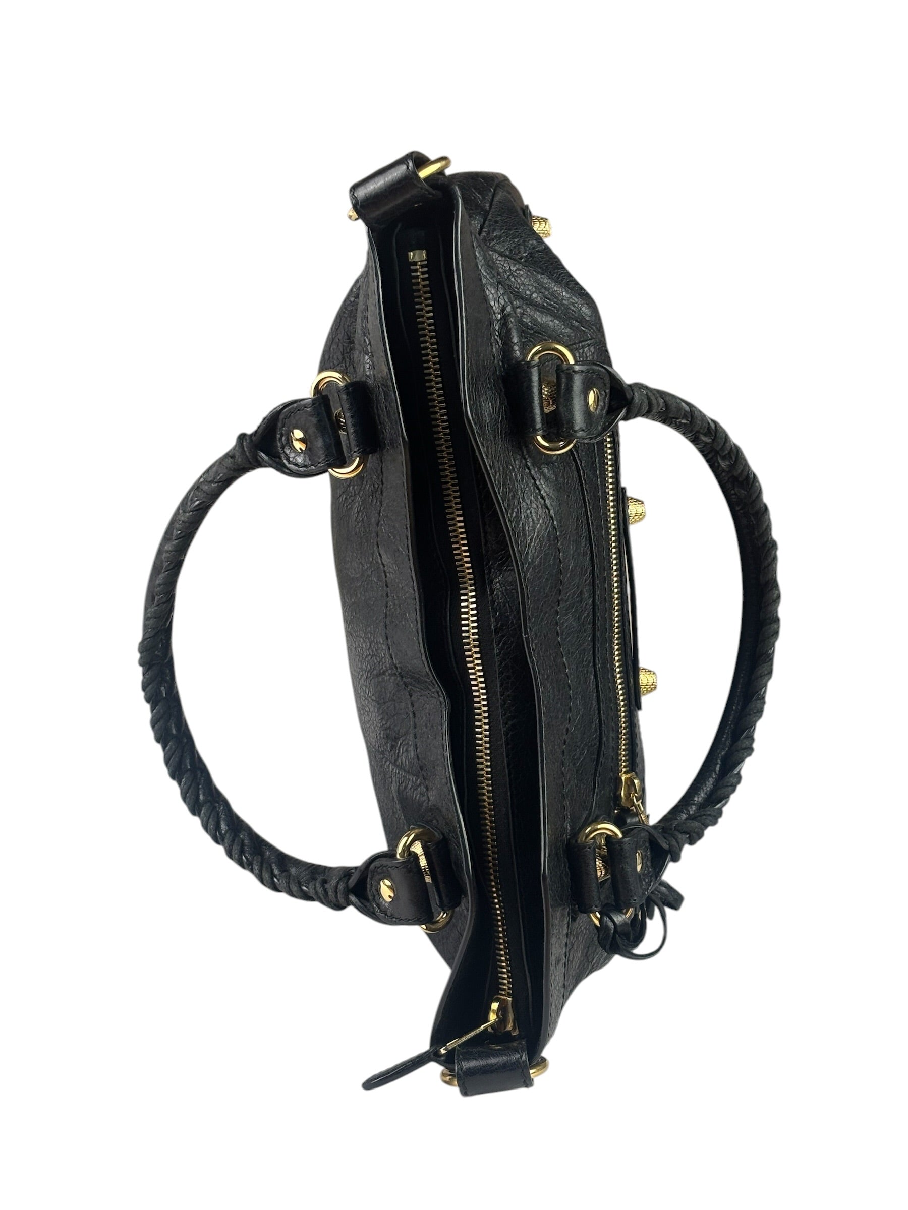Balenciaga Black Lambskin Moto City Two-Way Bag