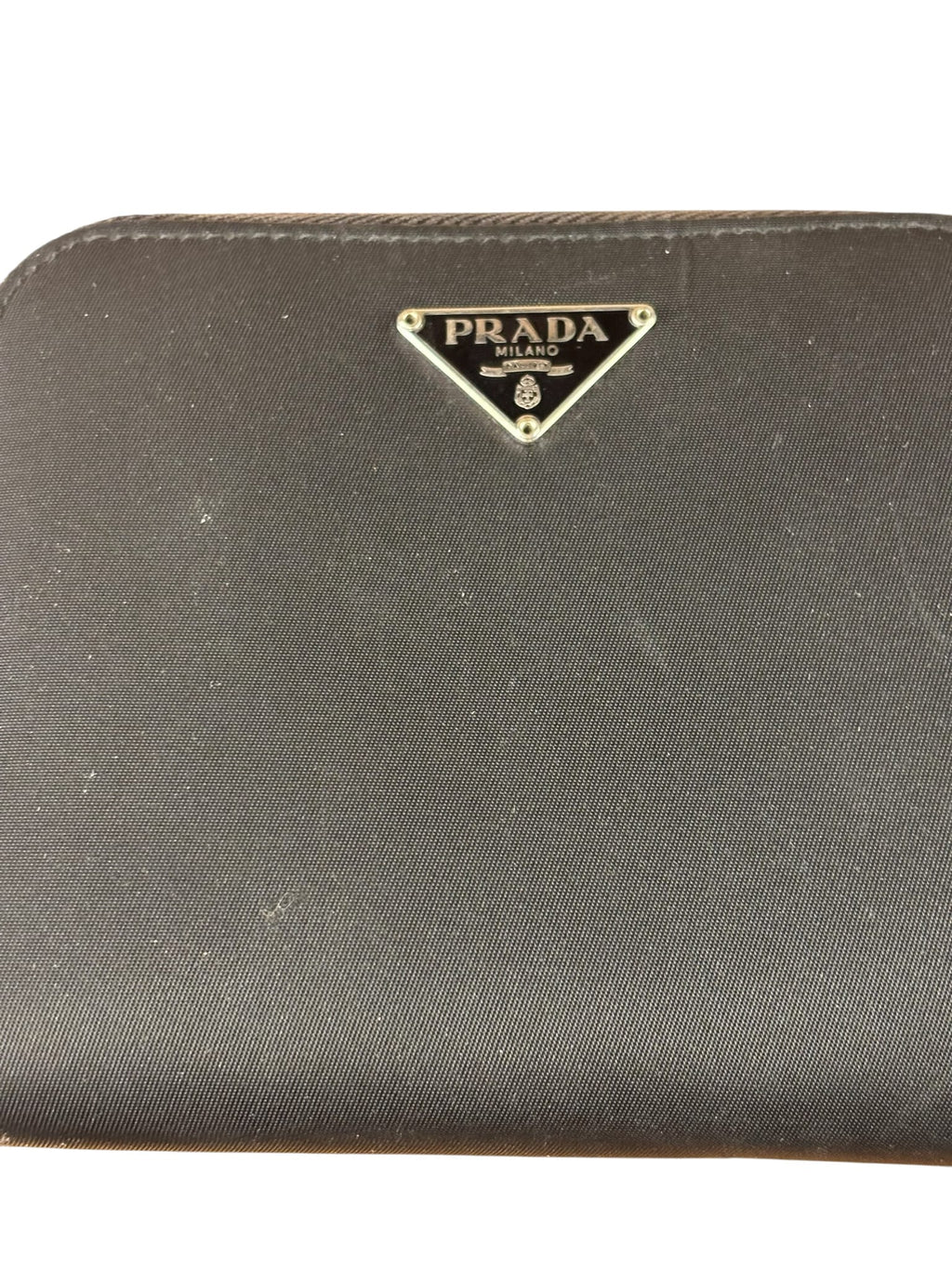 Prada Black Nylon Saffiano Leather Zip Bifold Wallet