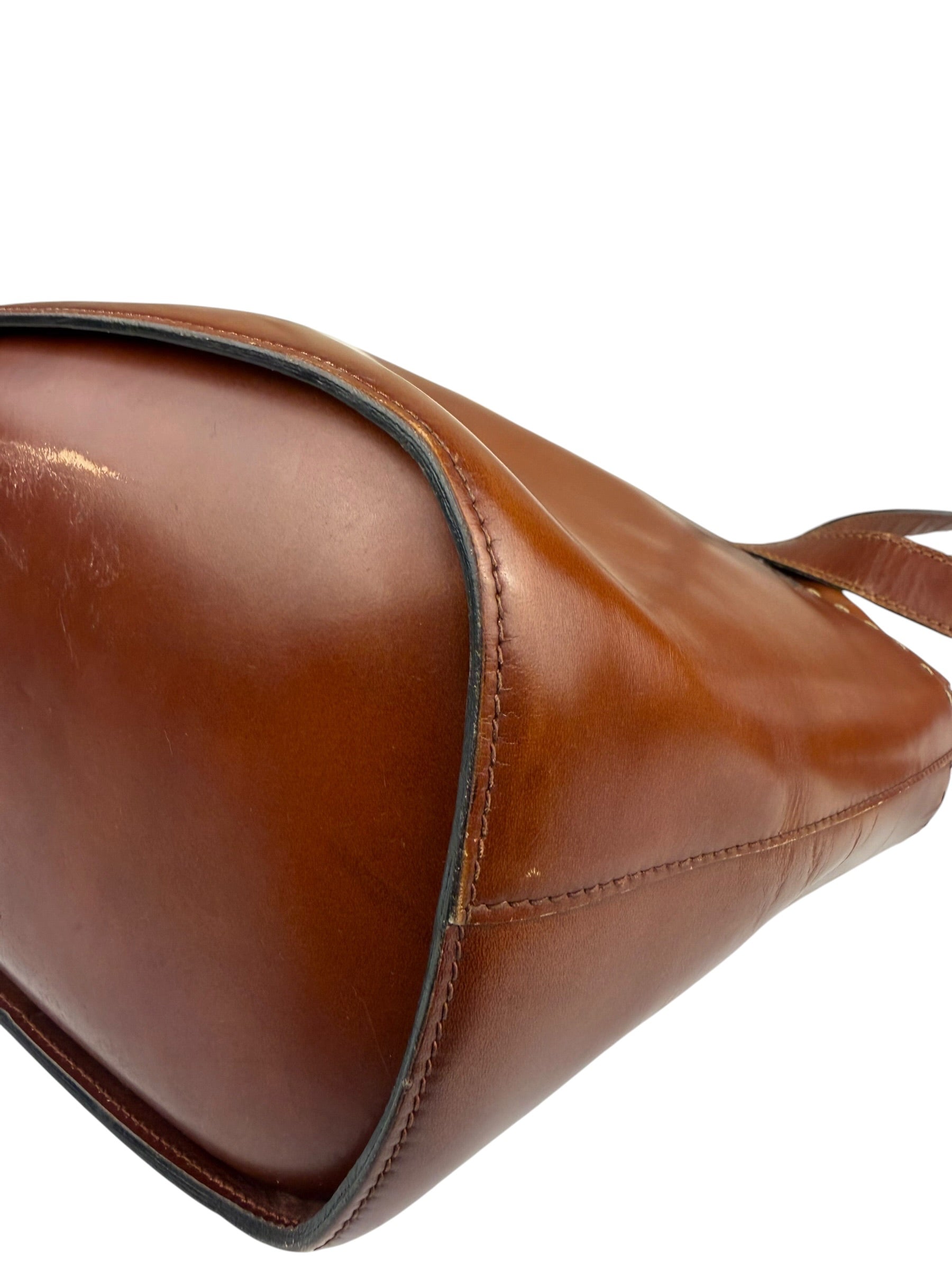 Celine Vintage Brown Leather Cinch Bucket Crossbody Bag