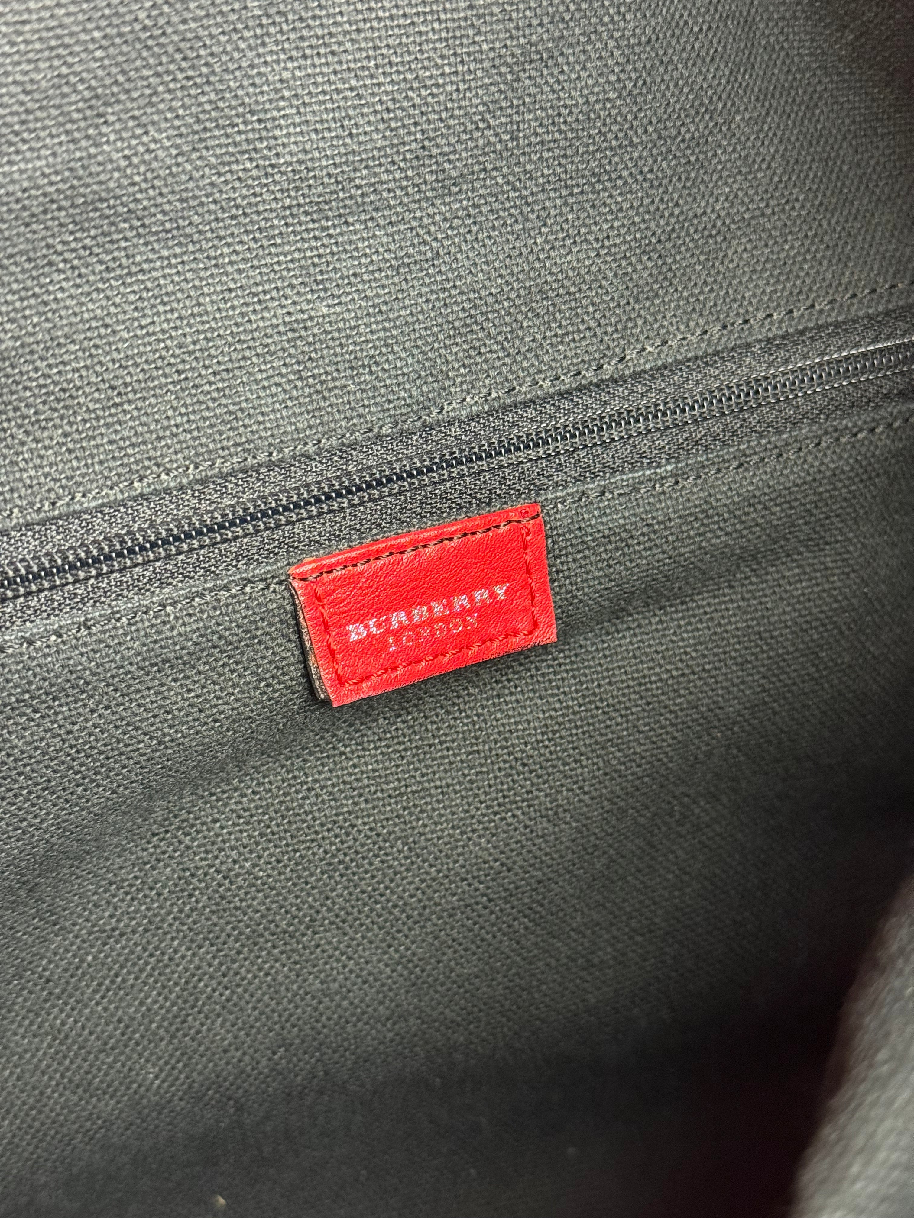 Burberry Red Leather Haymarket Check Shoulder Bag