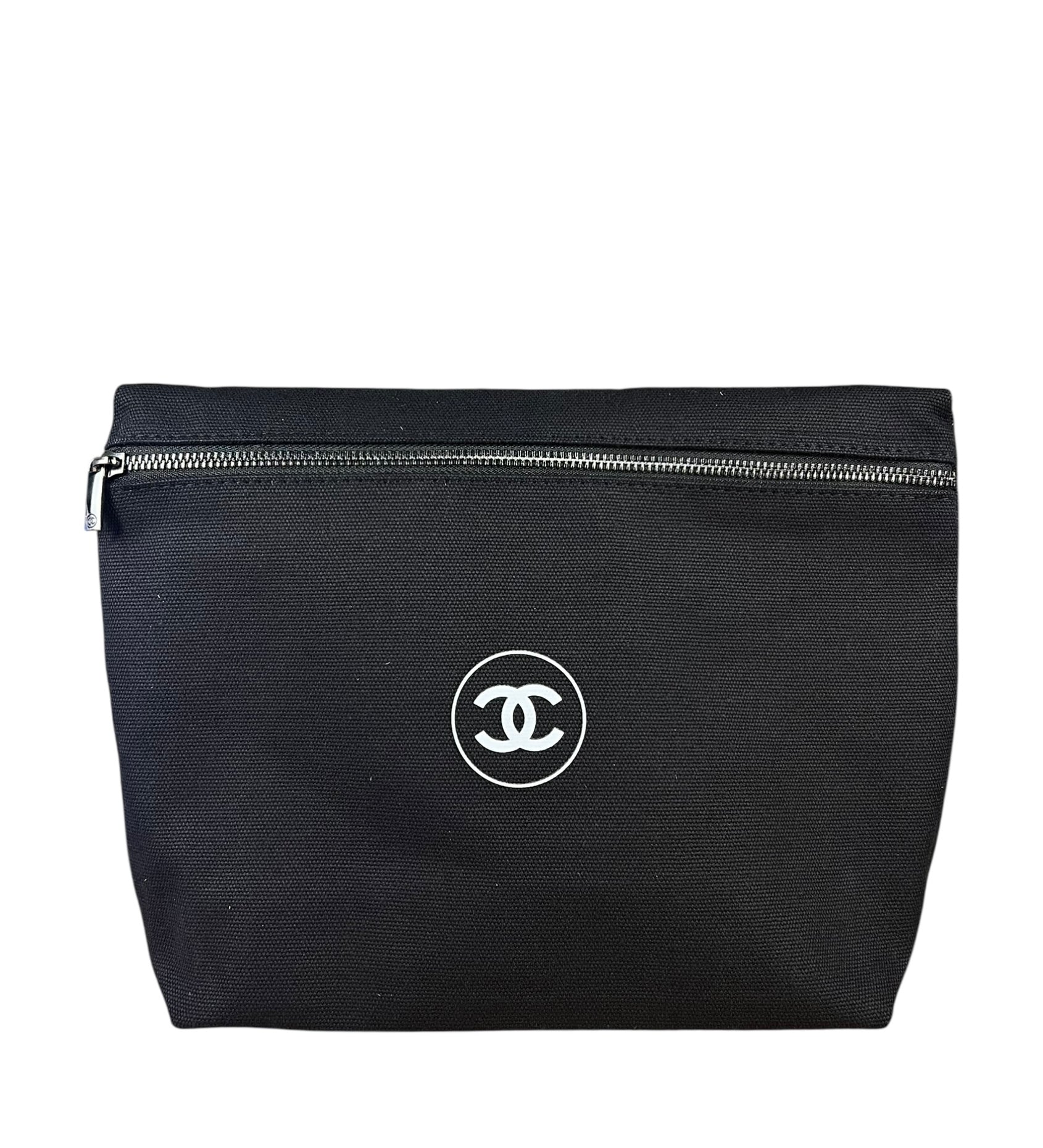 Chanel Beauty Black Canvas Cosmetic Zip Pouch