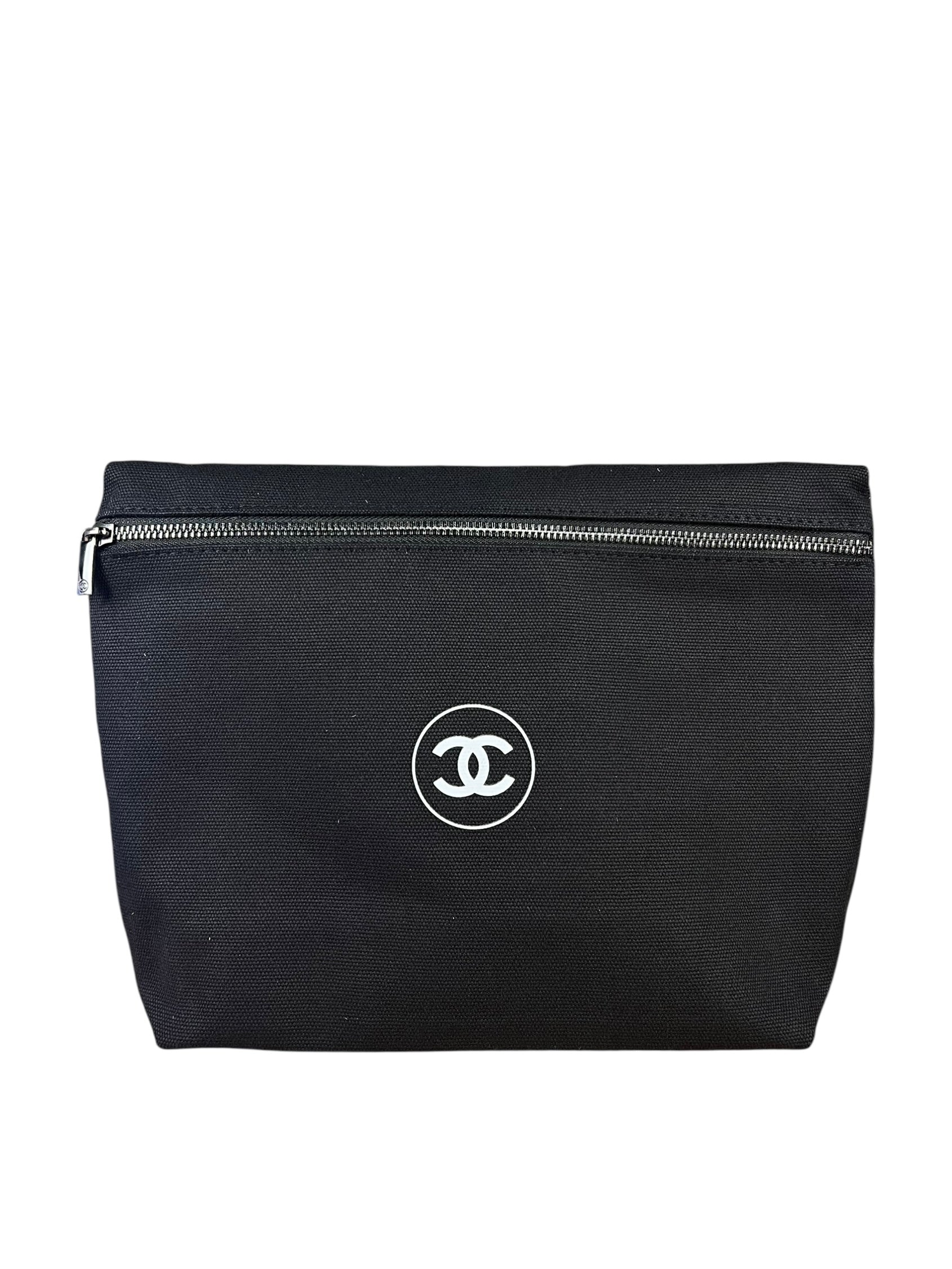 Chanel Beauty Black Canvas Cosmetic Zip Pouch