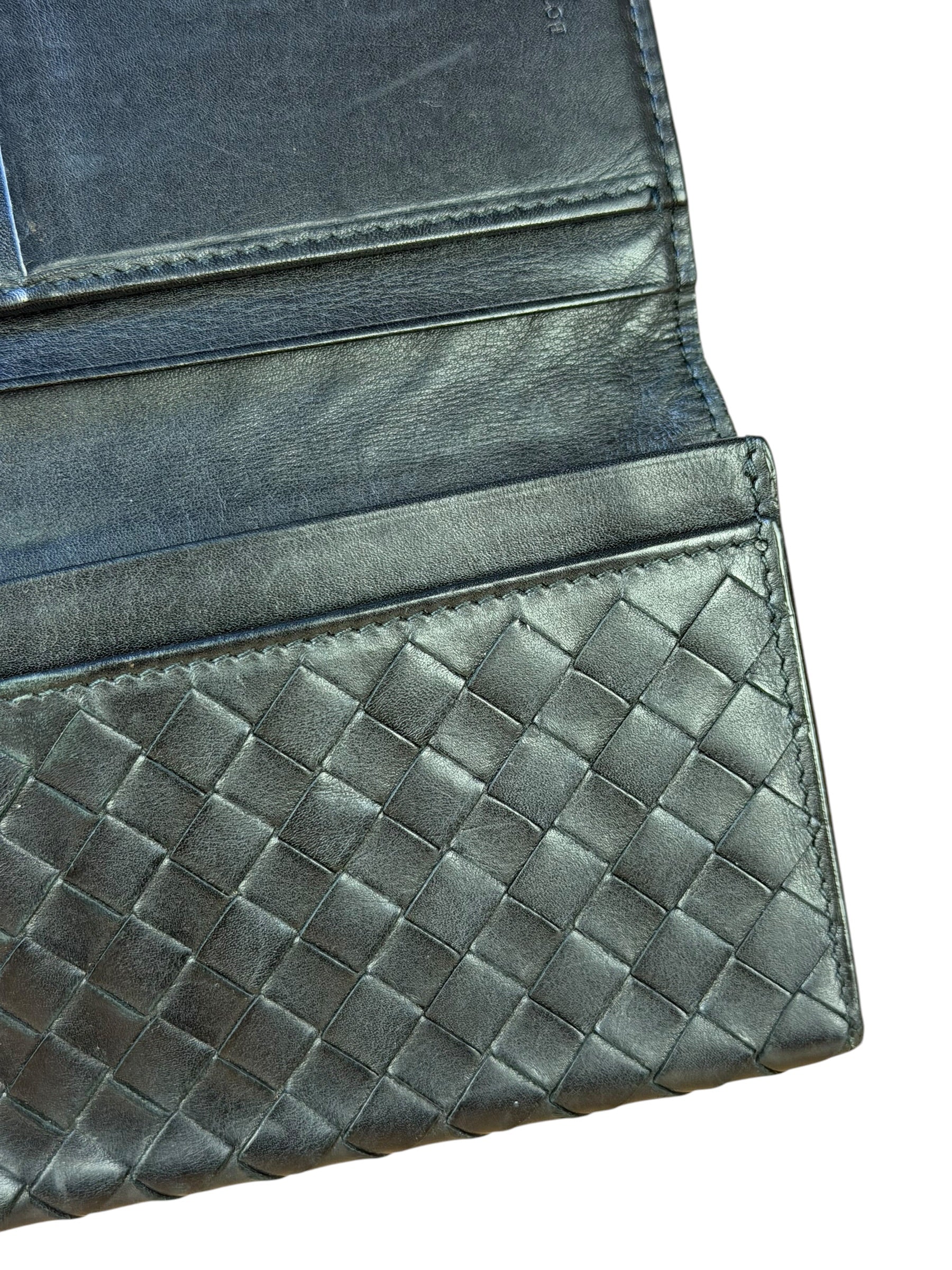 Bottega Veneta Black Intercciato Long Wallet