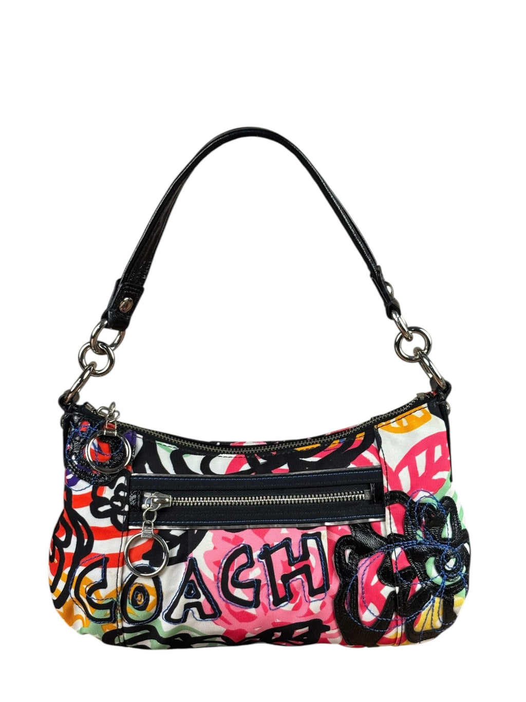 Coach Colorblock Leather Trim Graphic Blossom Two-Way Hobo Bag