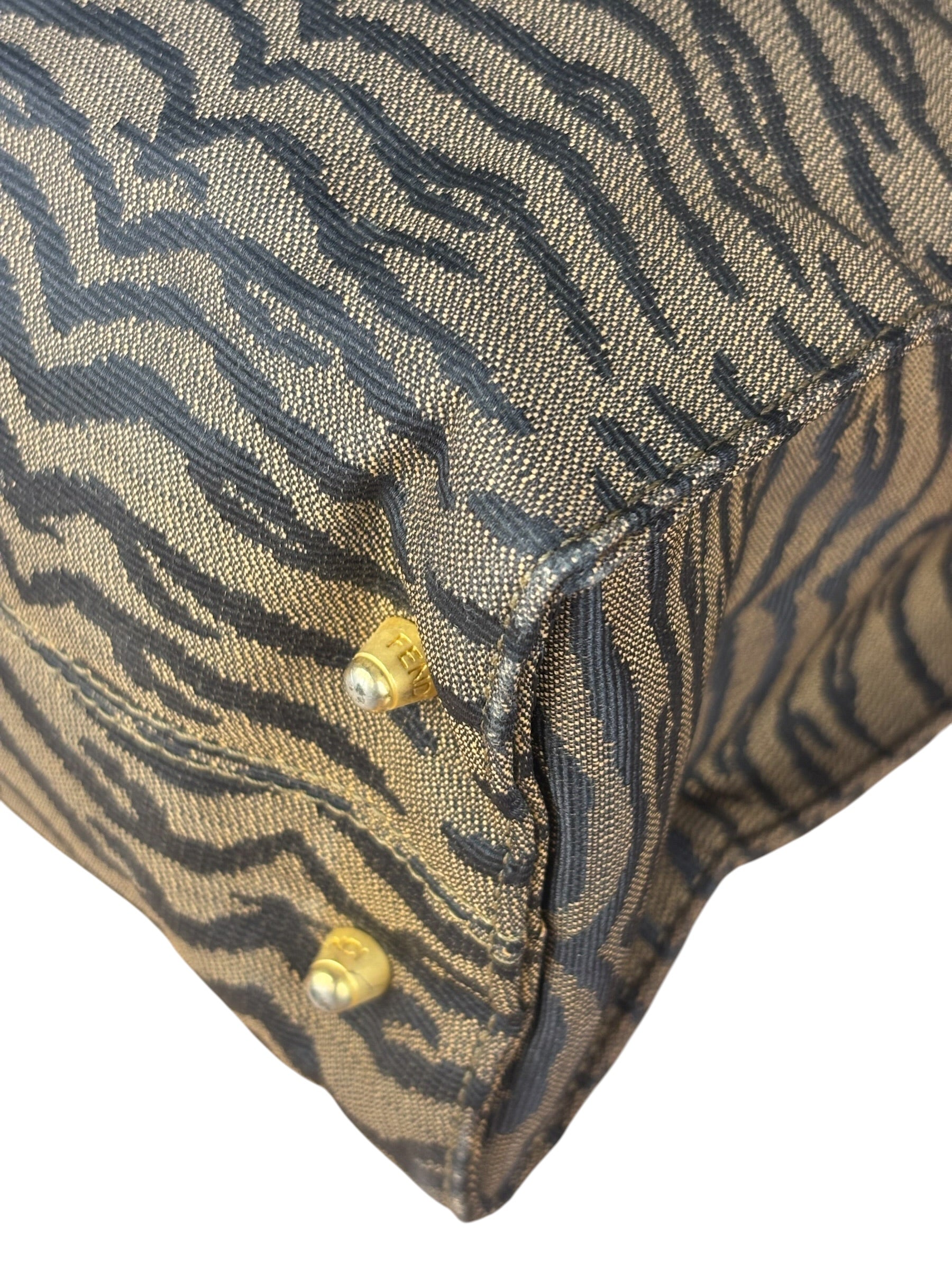 Fendi Vintage Brown Tiger Print Canvas Tote Bag