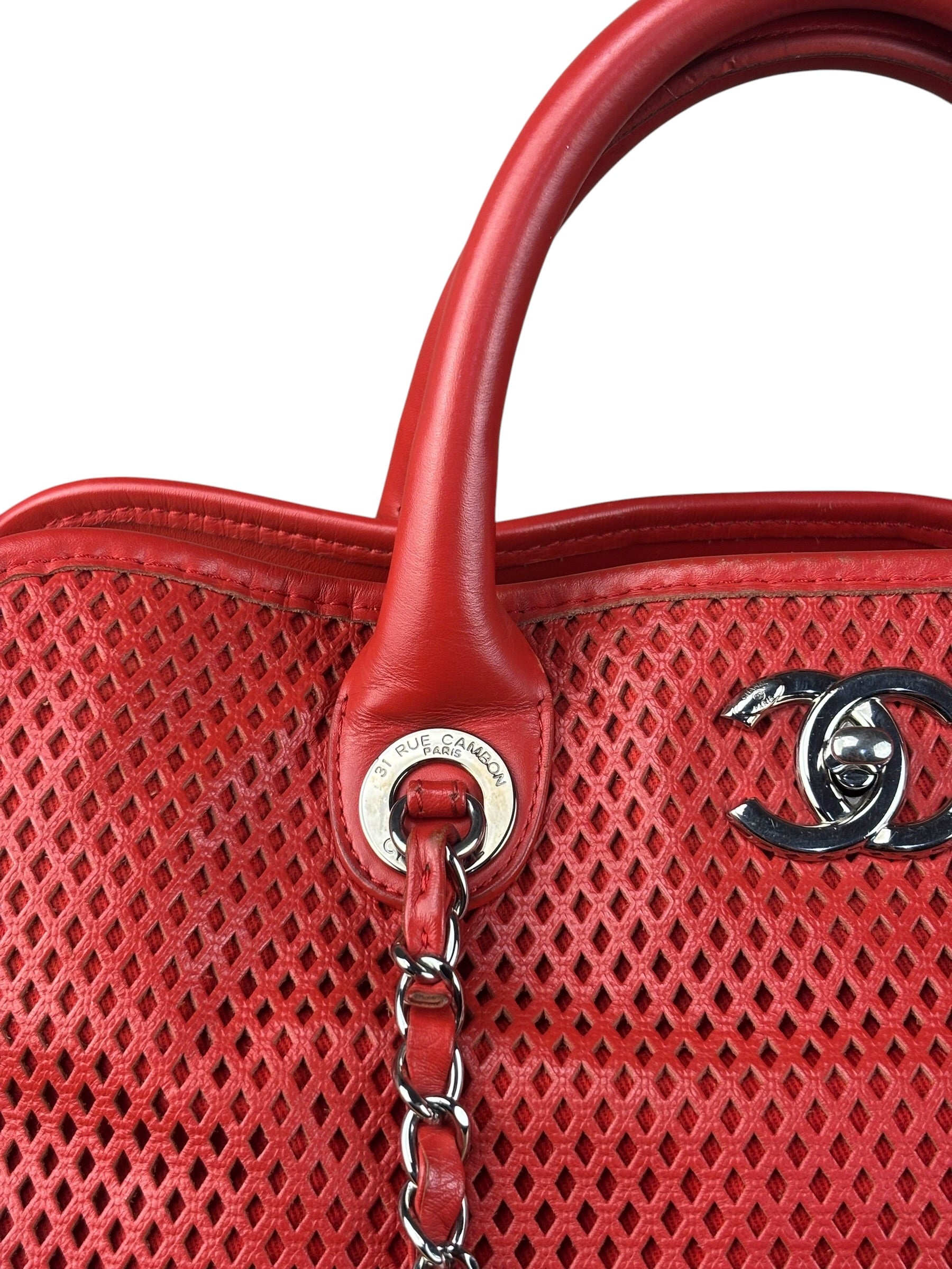 Chanel Red Perforated Leather Up in the Air 2Way Tote 2014