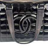 Chanel Black Leather Patent Chocolate Bar Bowler Hand Bag