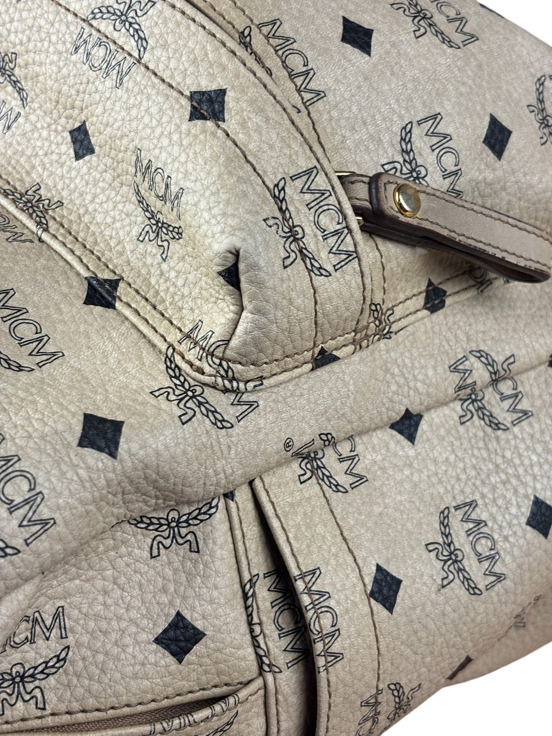 MCM Beige Leather Monogram Medium Stark Backpack