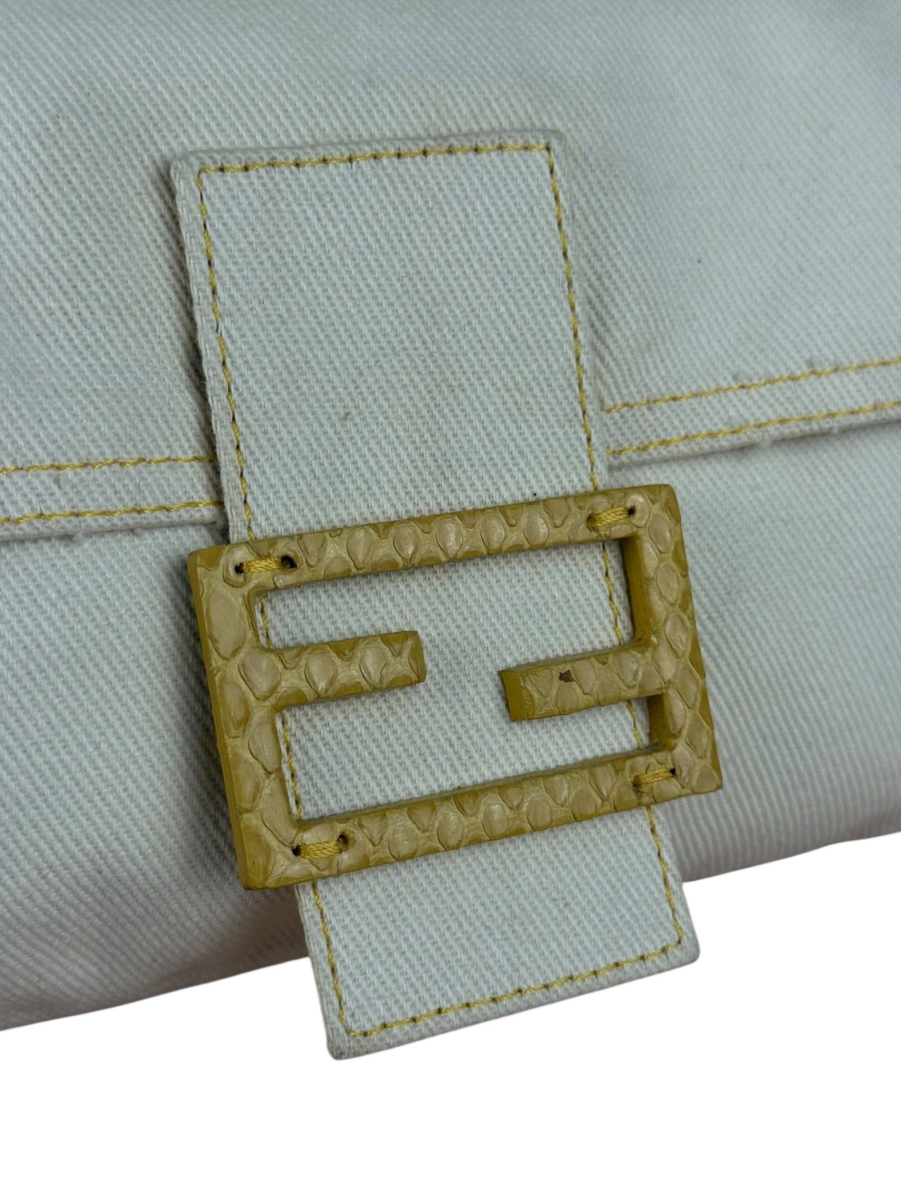 Fendi Vintage Denim x Snakeskin Baguette Yellow