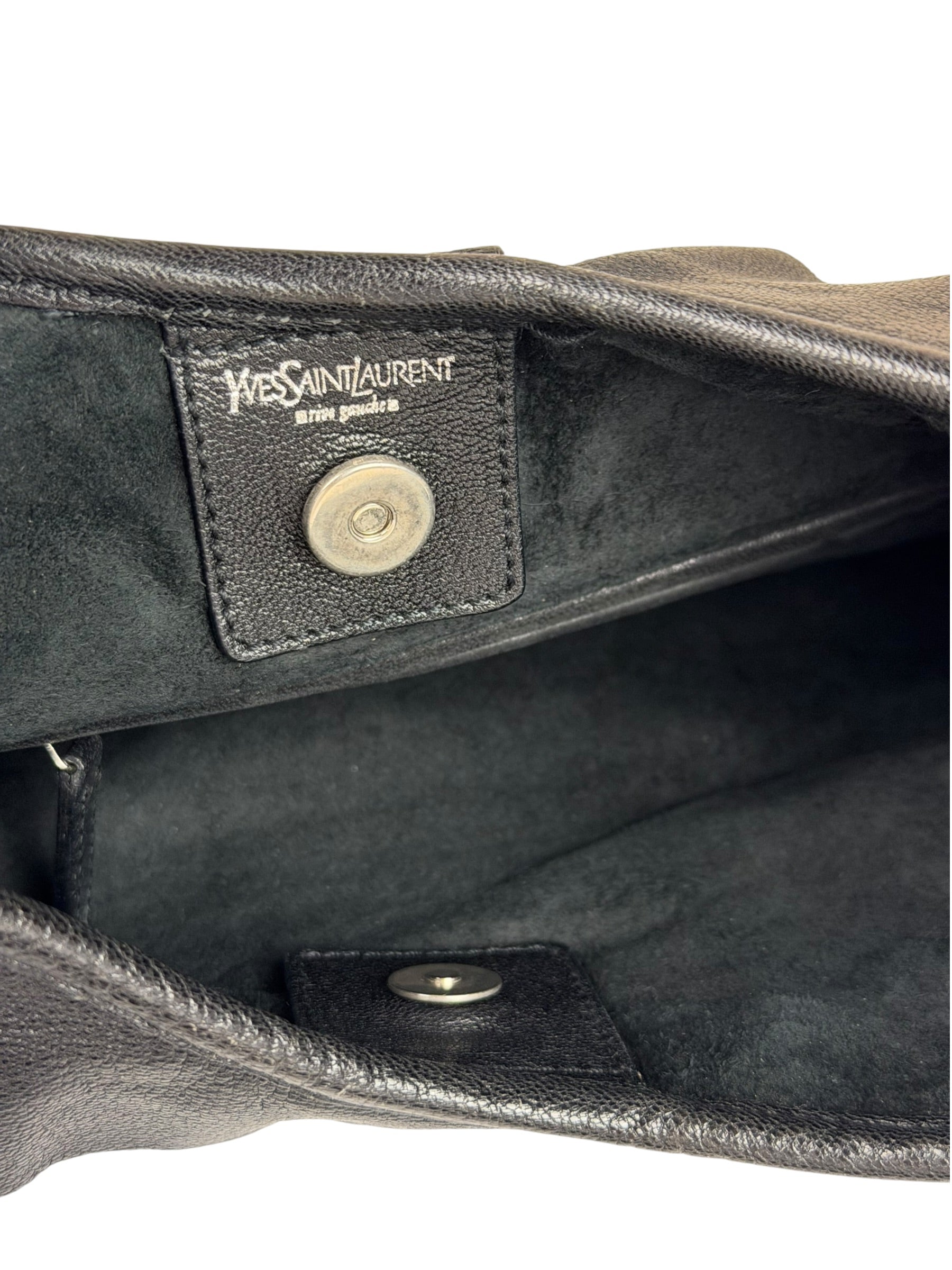 Yves Saint Laurent Black Leather St. Tropez Ruffled Hobo Bag