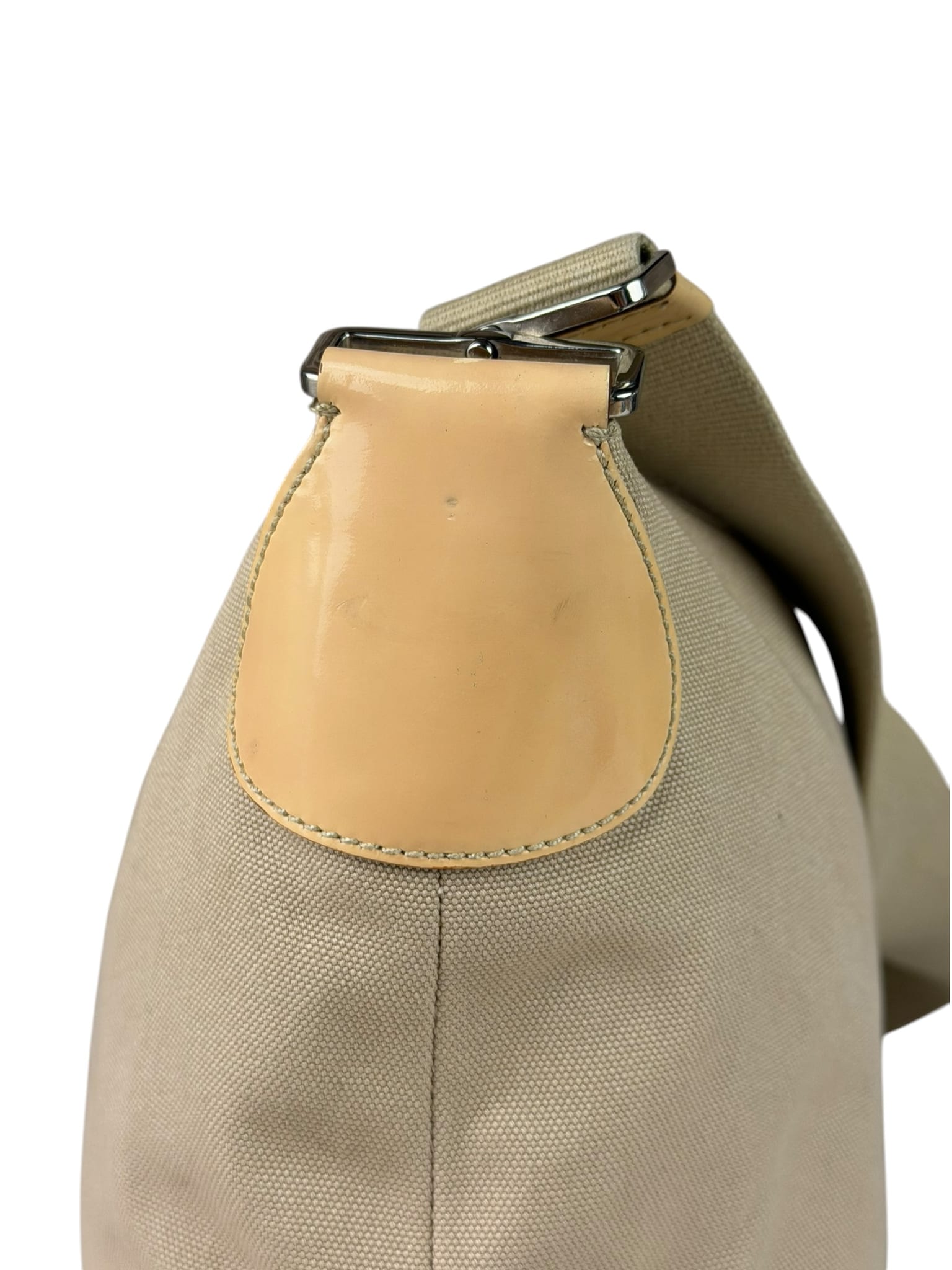 Prada Beige Cloth/Patent Leather Trim Shoulder Bag