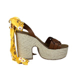 Miu Miu Brown Raffia/Leather Platform Sandals
