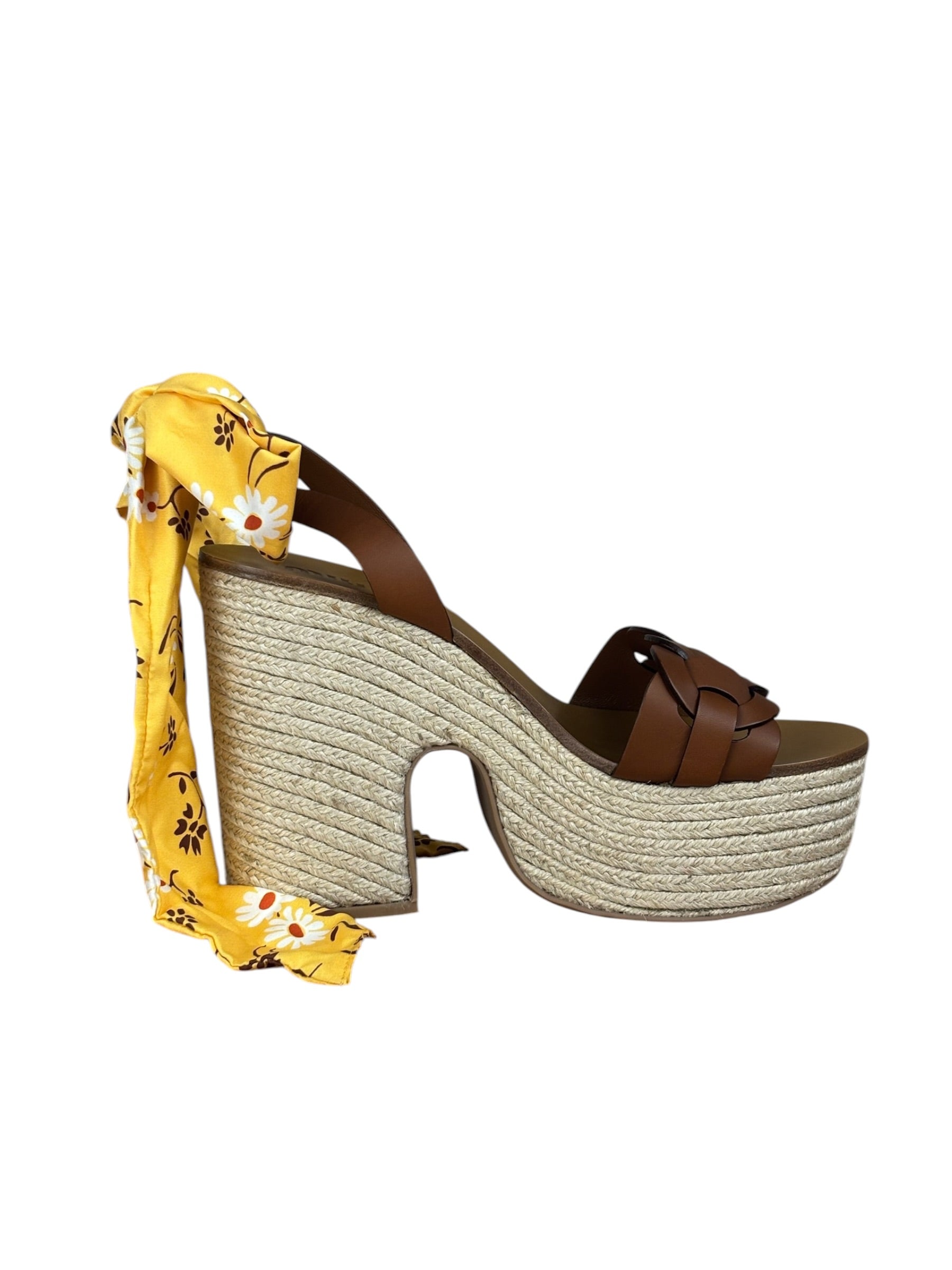 Miu Miu Brown Raffia/Leather Platform Sandals