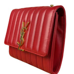 Saint Laurent Red Quilted Leather Vicky Flap Shoulder Bag