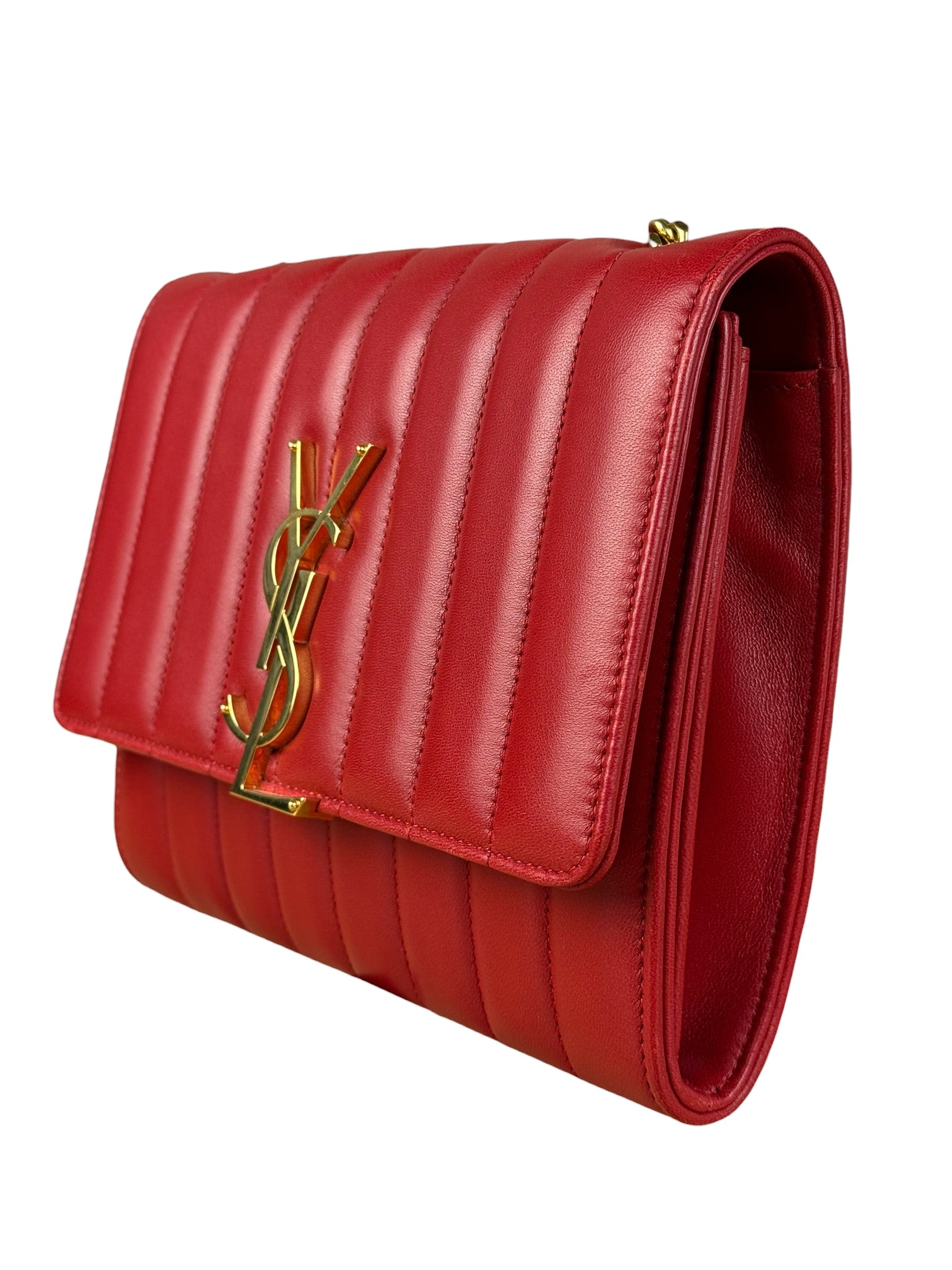 Saint Laurent Red Quilted Leather Vicky Flap Shoulder Bag