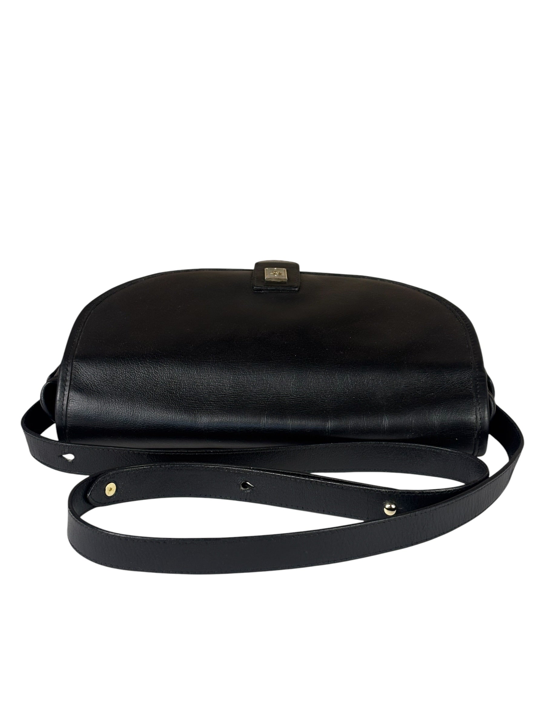 Christian Dior Vintage Black Leather Rounded Flap Bag