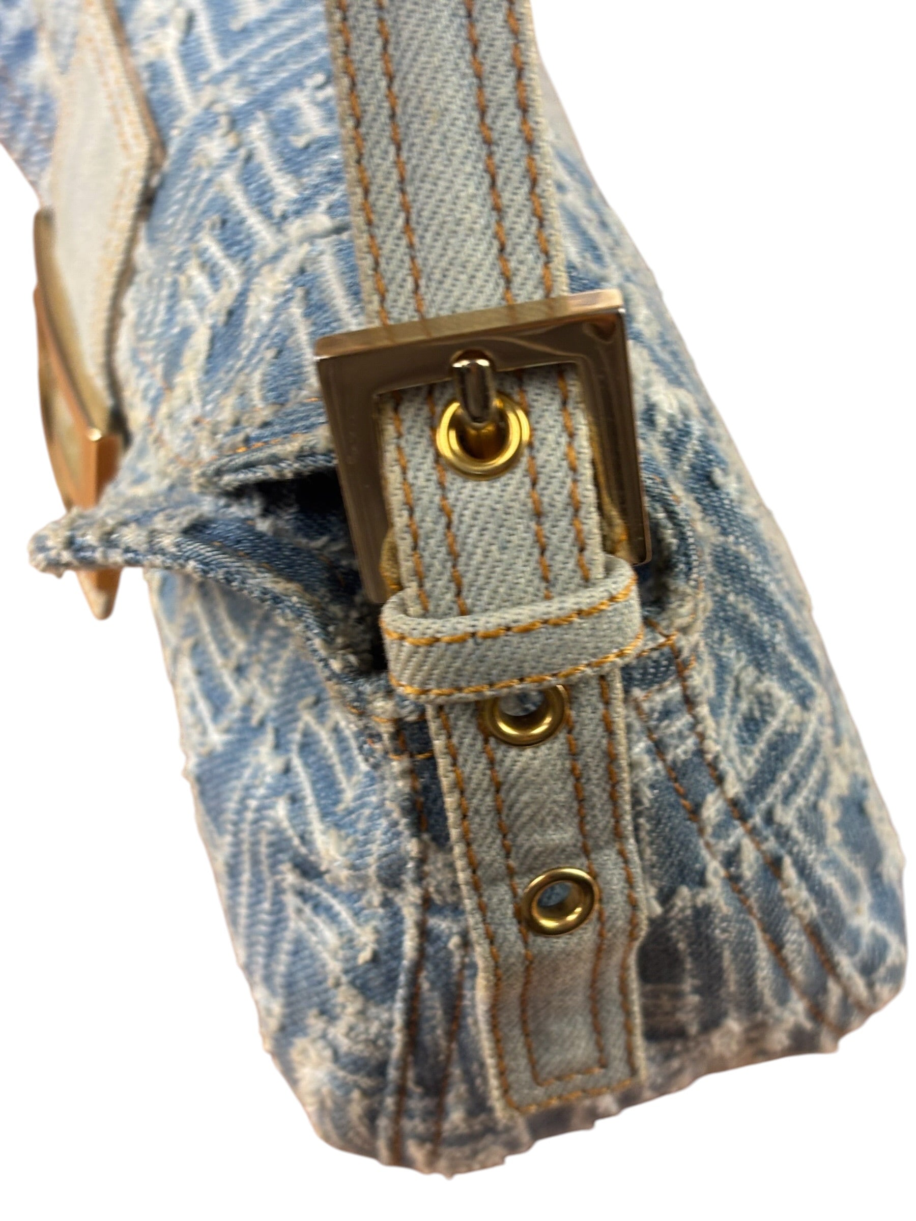 Fendi Blue Denim Zucca  Baguette