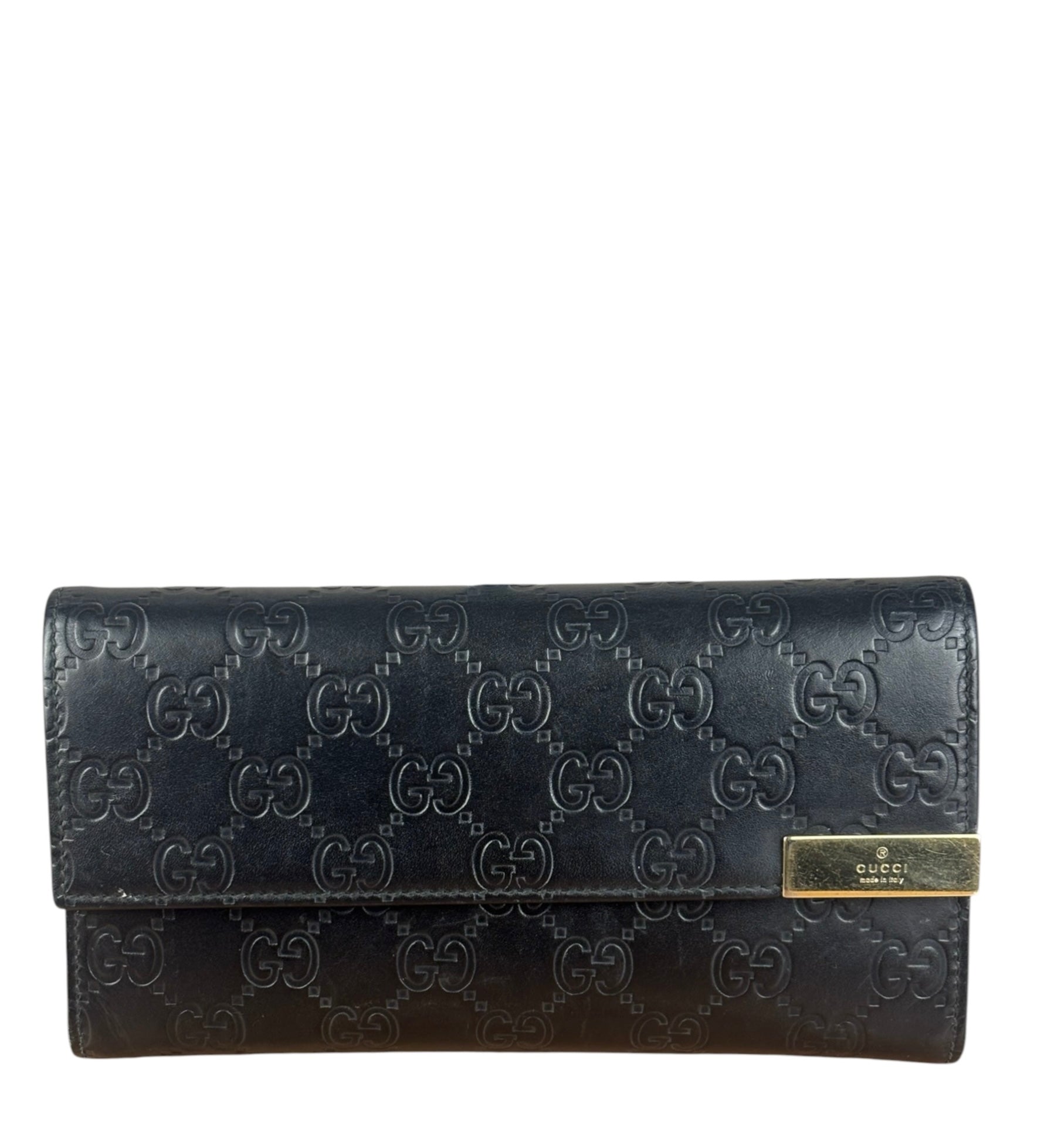 Gucci GG Black Leather Embossed Long Wallet