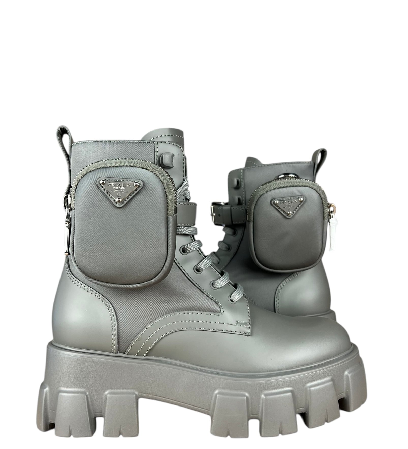Prada Monolith Leather and Re-Nylon Pouch Boots