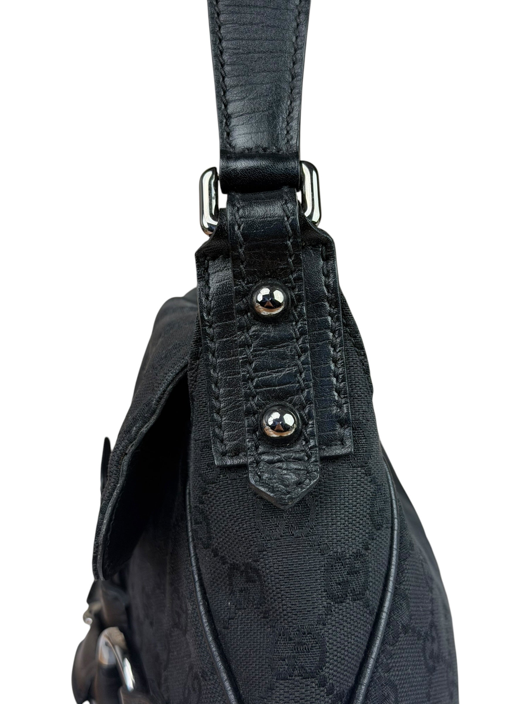 Gucci GG Vintage Black Horsebit Flap Shoulder Bag