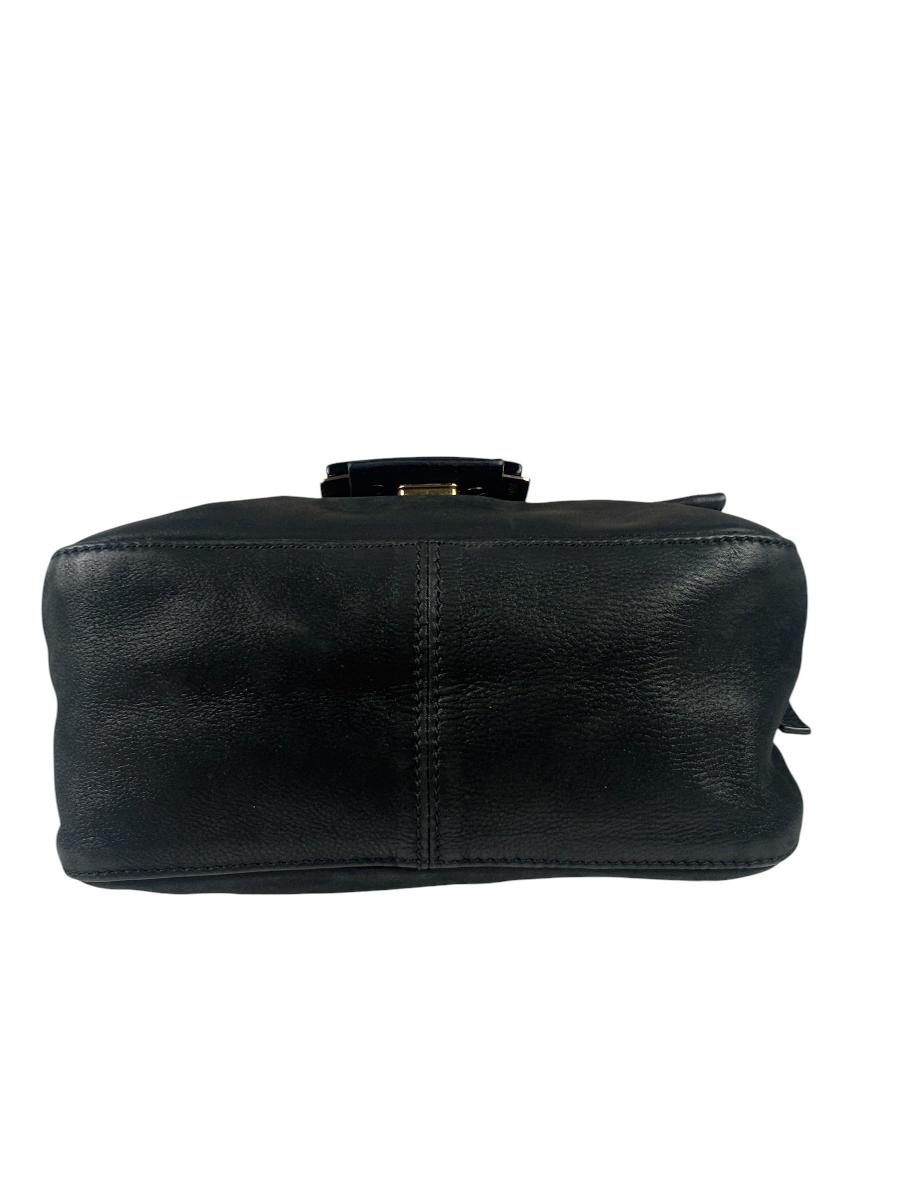 Fendi Shiny Black Suede Small Baguette