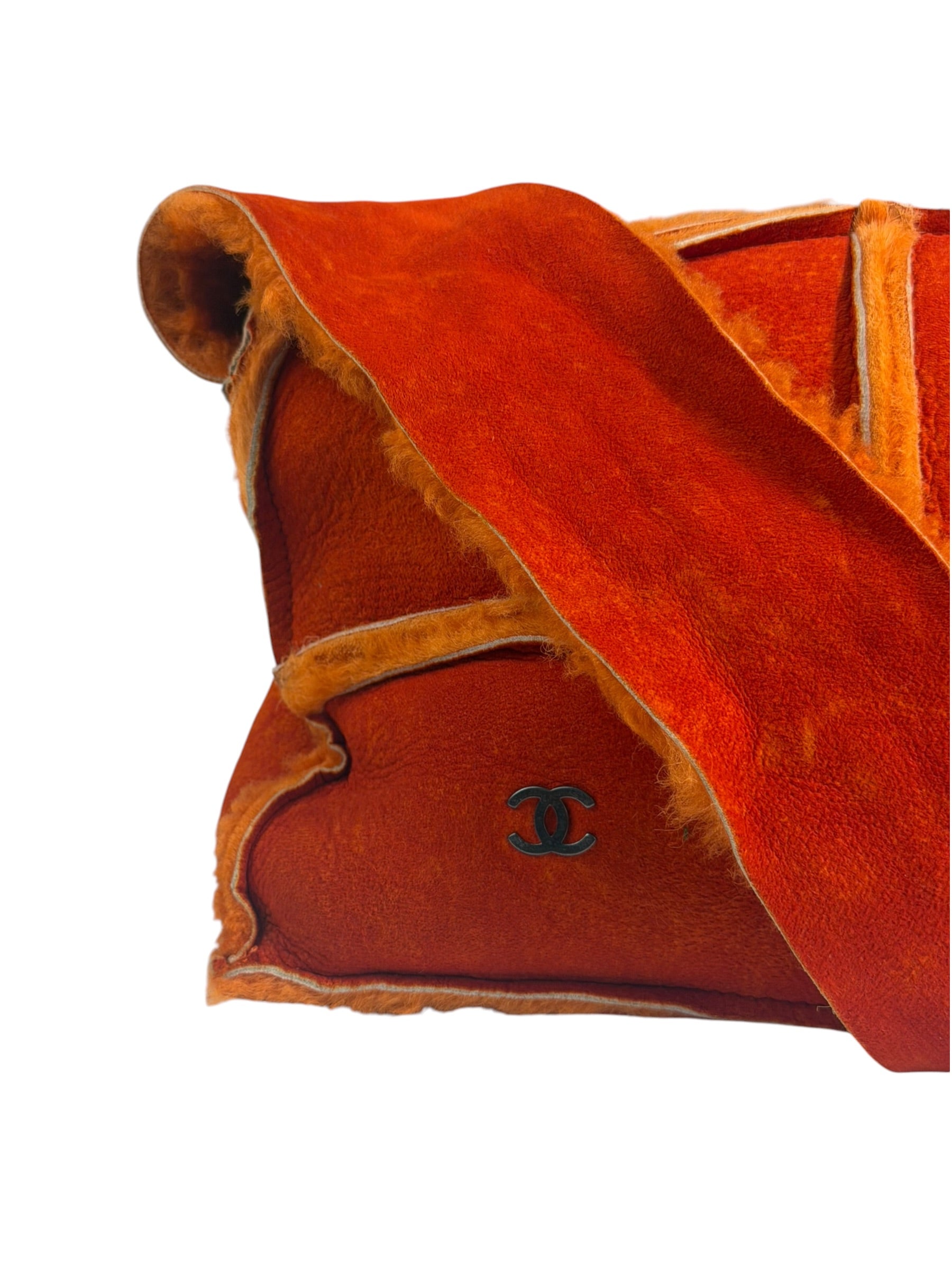Chanel Orange Suede Shearling Patchwork Shoulder Bag 2001