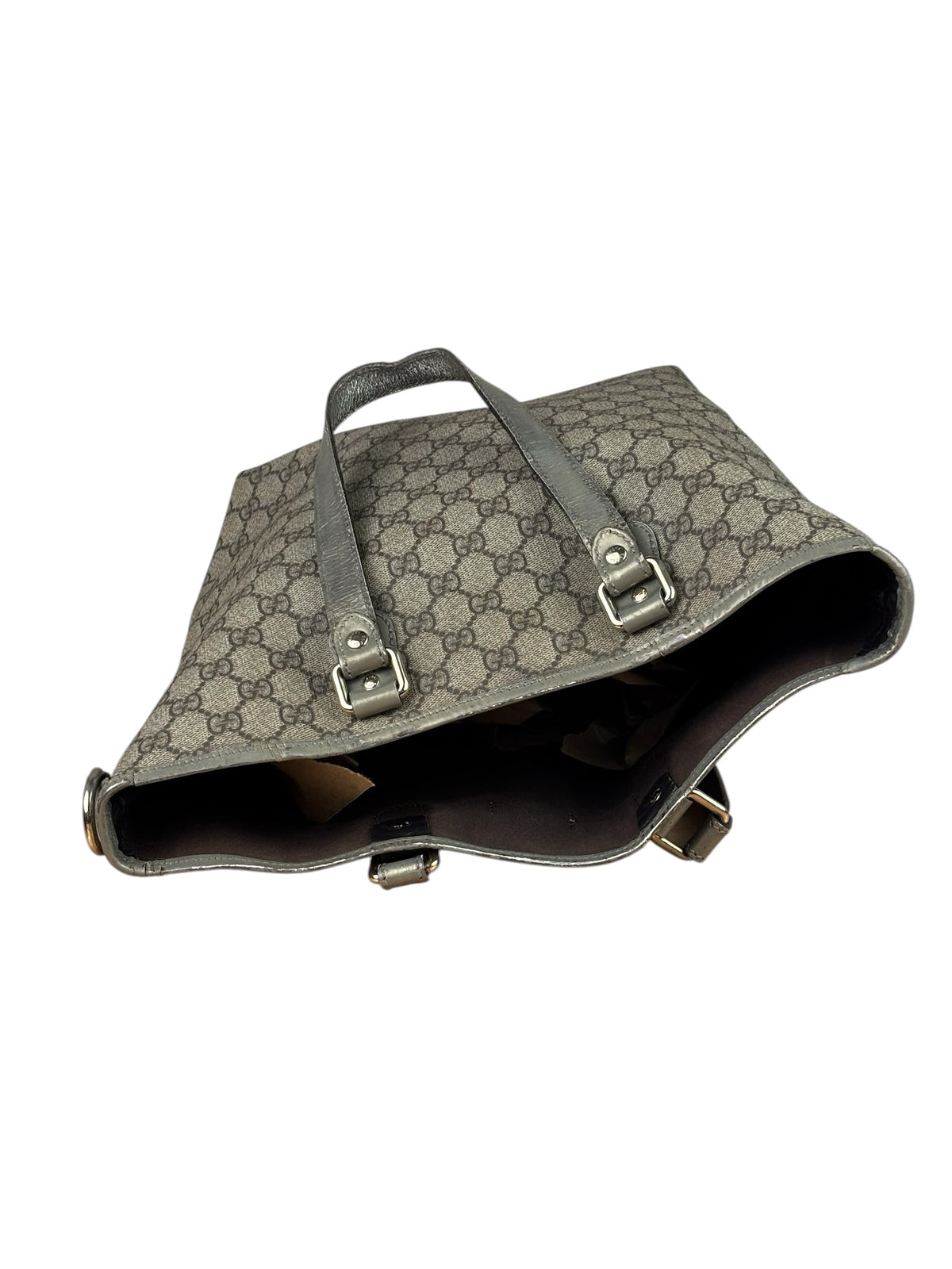 Gucci Beige/Grey Leather Canvas GG Joy Tote Bag