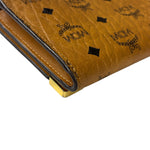 MCM Brown Leather Monogram Studded Long Wallet On Chain